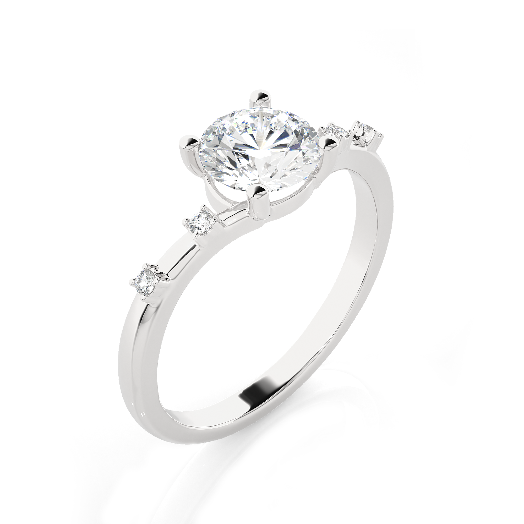 Round Lab Grown Diamond Side Stone Engagement Ring
