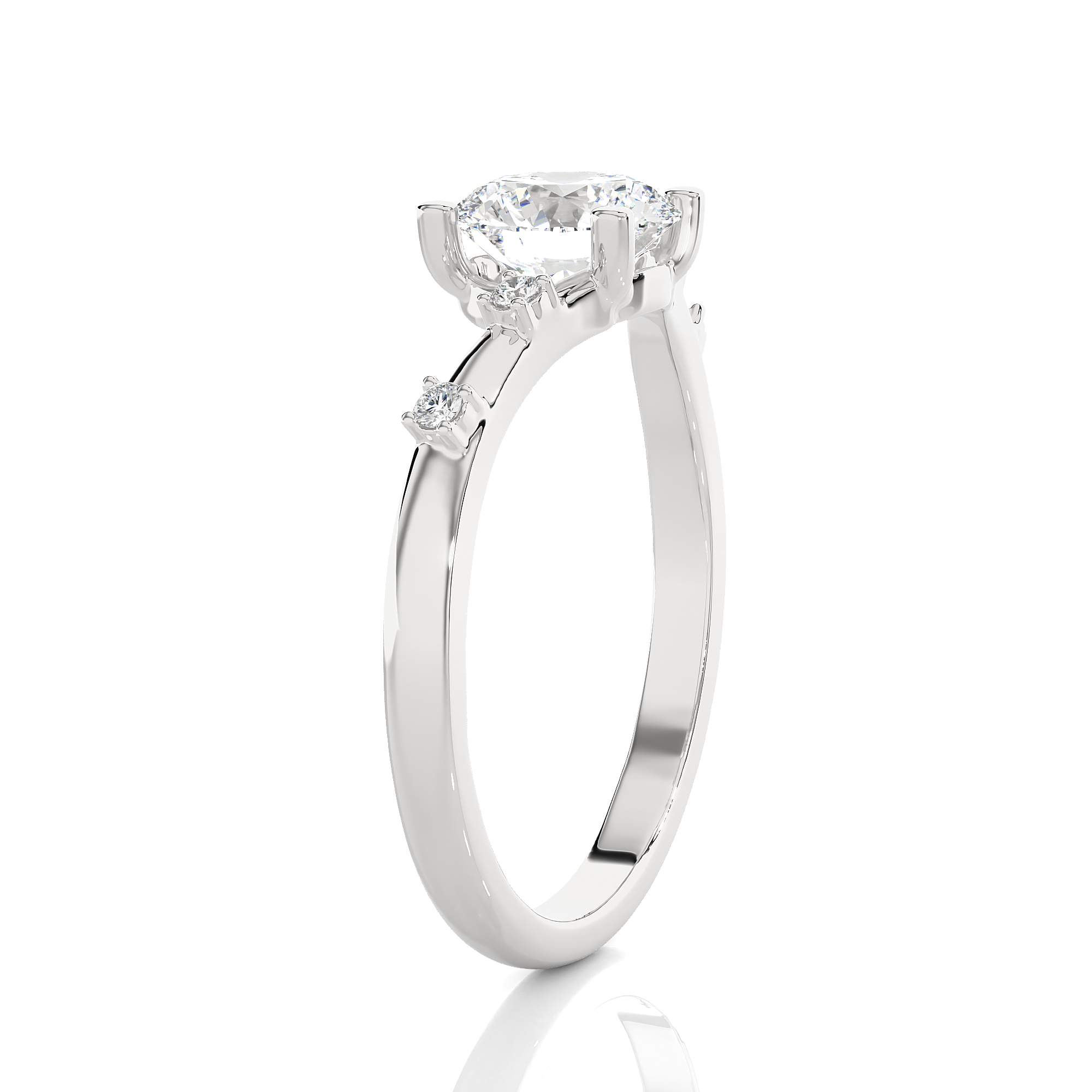 Round Lab Grown Diamond Side Stone Engagement Ring