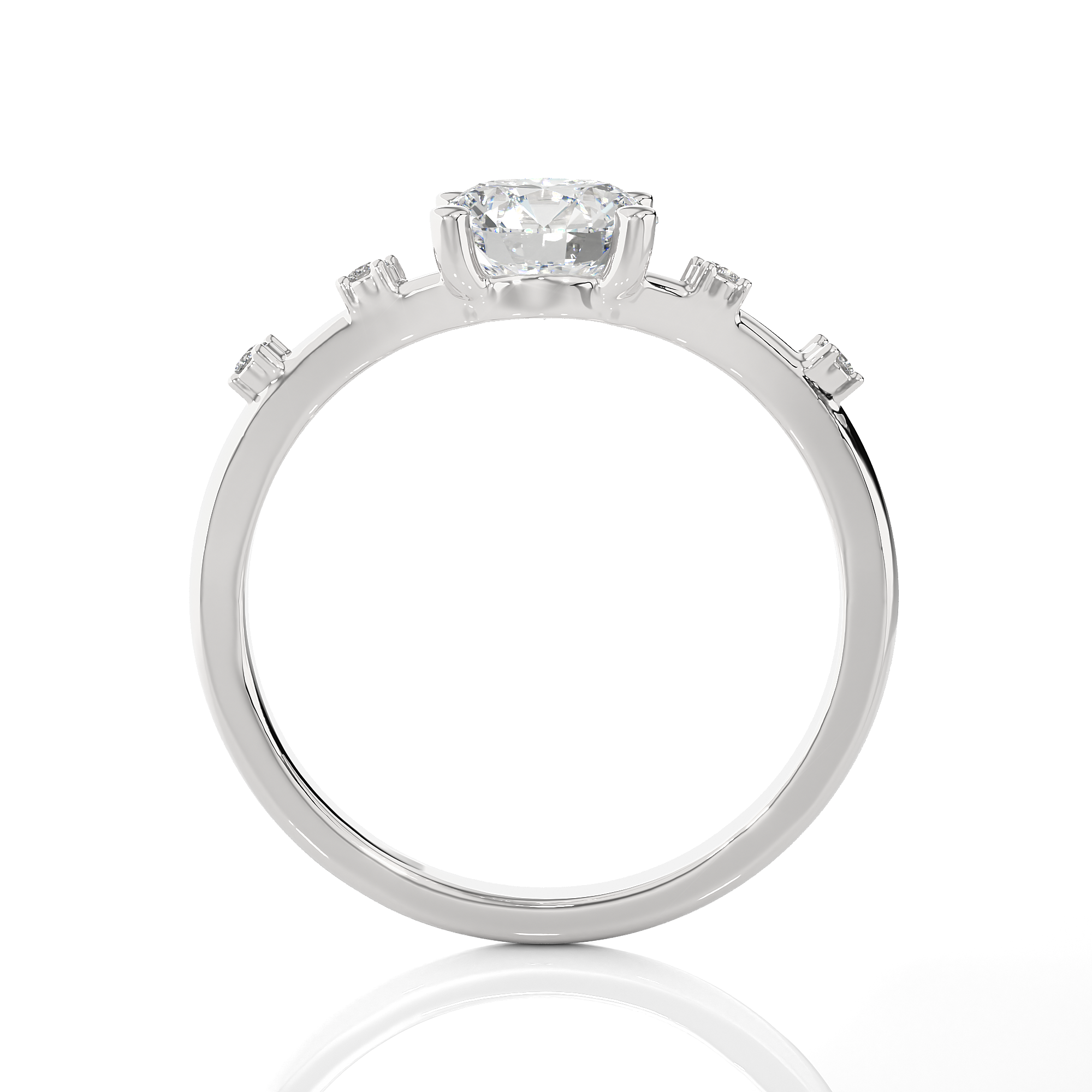 Round Lab Grown Diamond Side Stone Engagement Ring