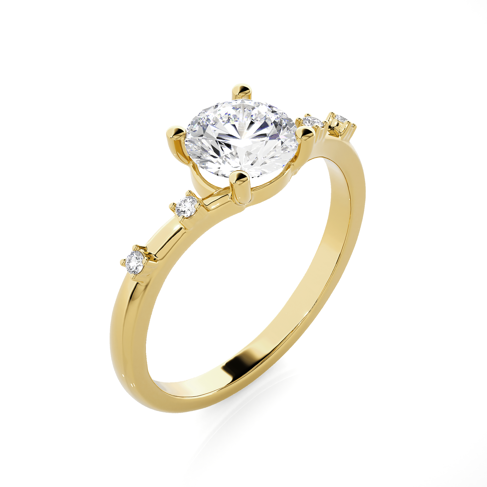 Round Lab Grown Diamond Side Stone Engagement Ring
