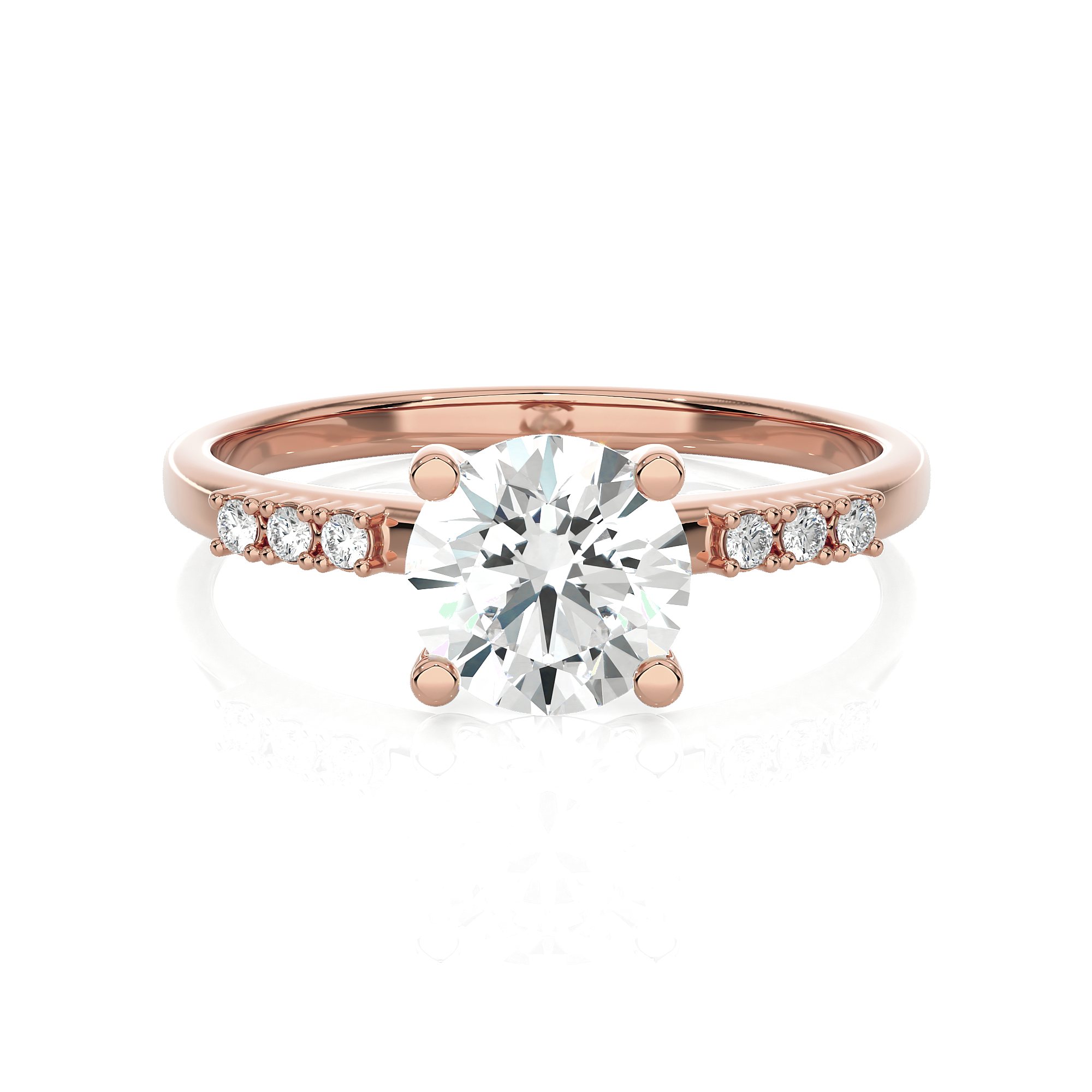 Round Lab Grown Diamond Side Stone Engagement Ring