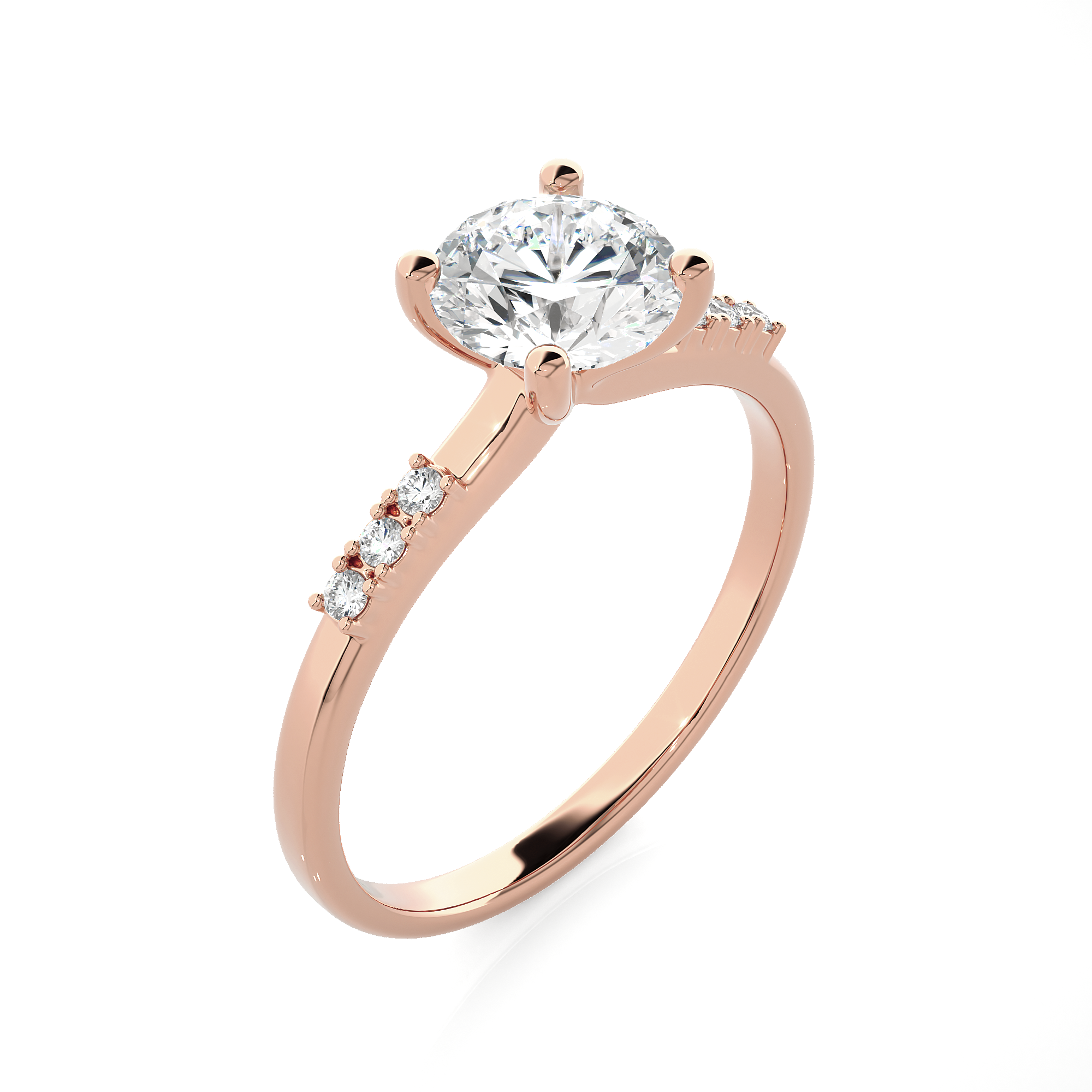 Round Lab Grown Diamond Side Stone Engagement Ring