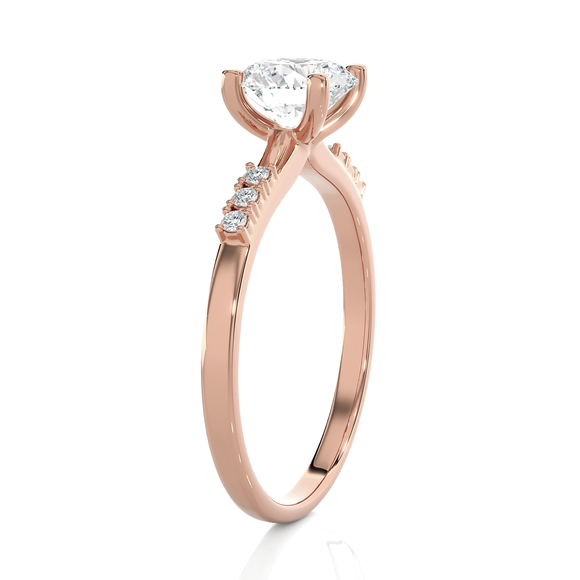 Round Lab Grown Diamond Side Stone Engagement Ring