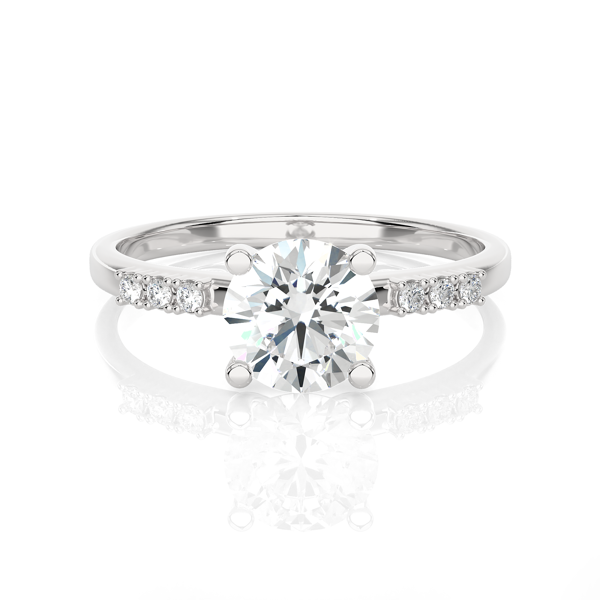 Round Lab Grown Diamond Side Stone Engagement Ring