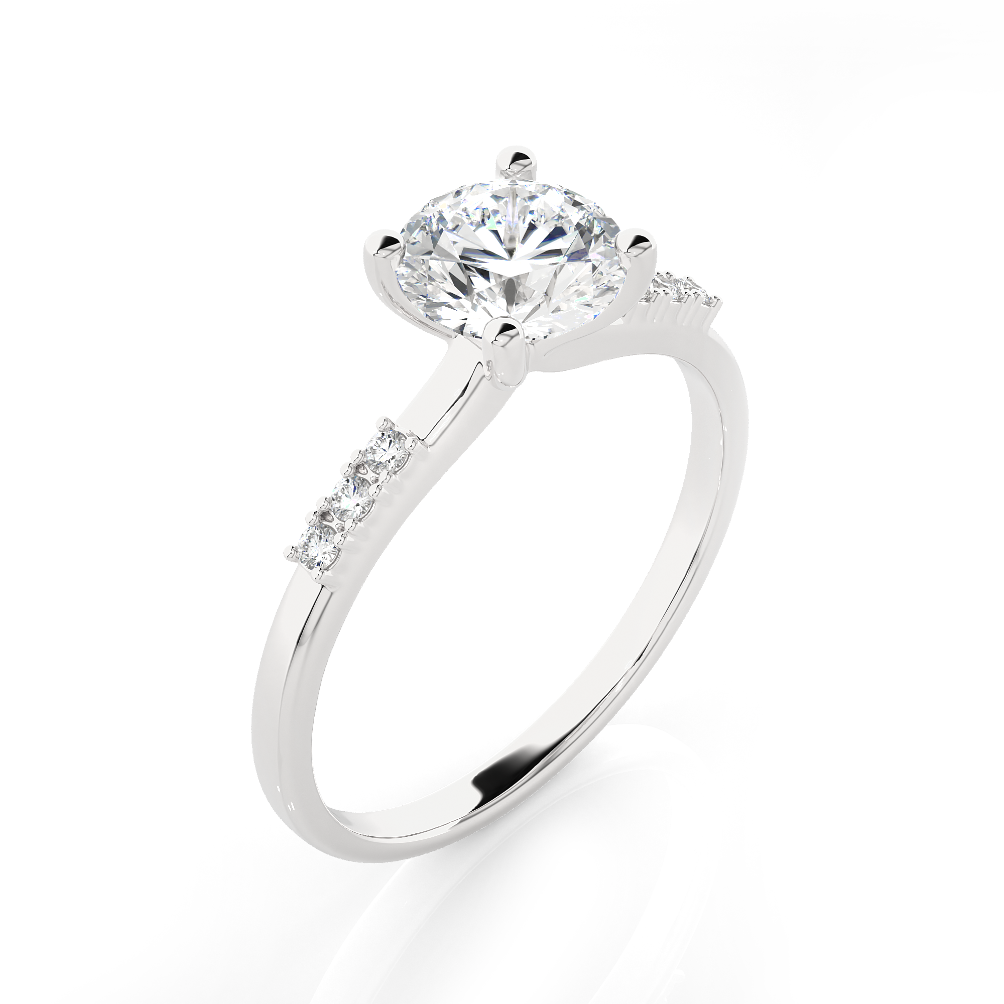 Round Lab Grown Diamond Side Stone Engagement Ring