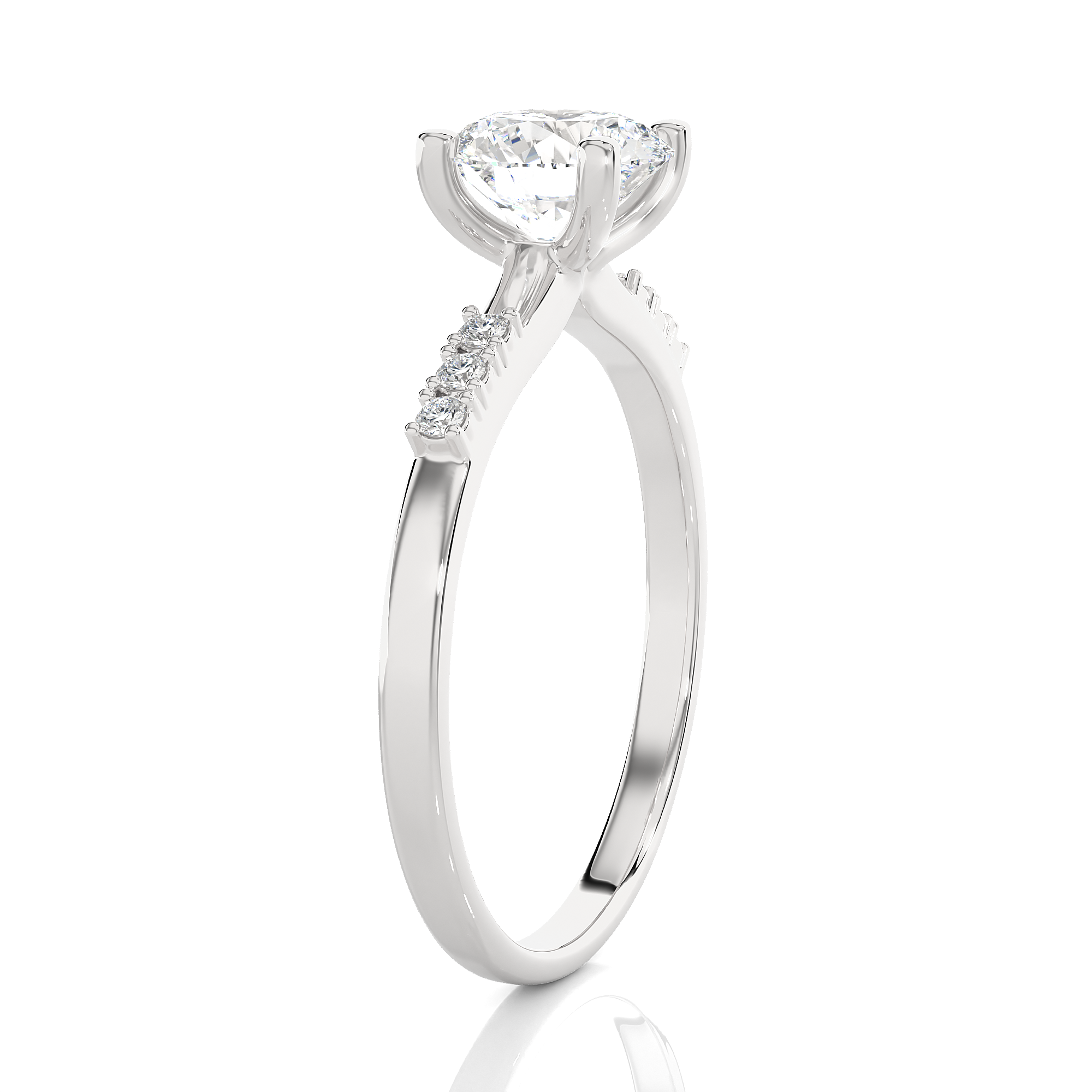 Round Lab Grown Diamond Side Stone Engagement Ring
