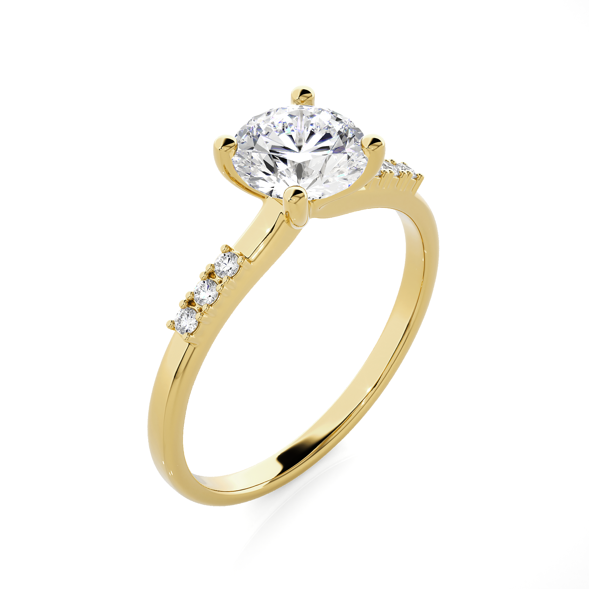 Round Lab Grown Diamond Side Stone Engagement Ring