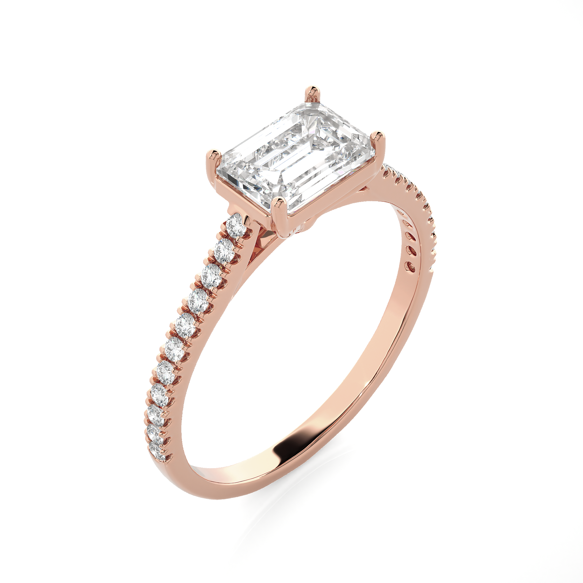 Emerald-Cut Lab Grown Diamond Side Stone Engagement Ring