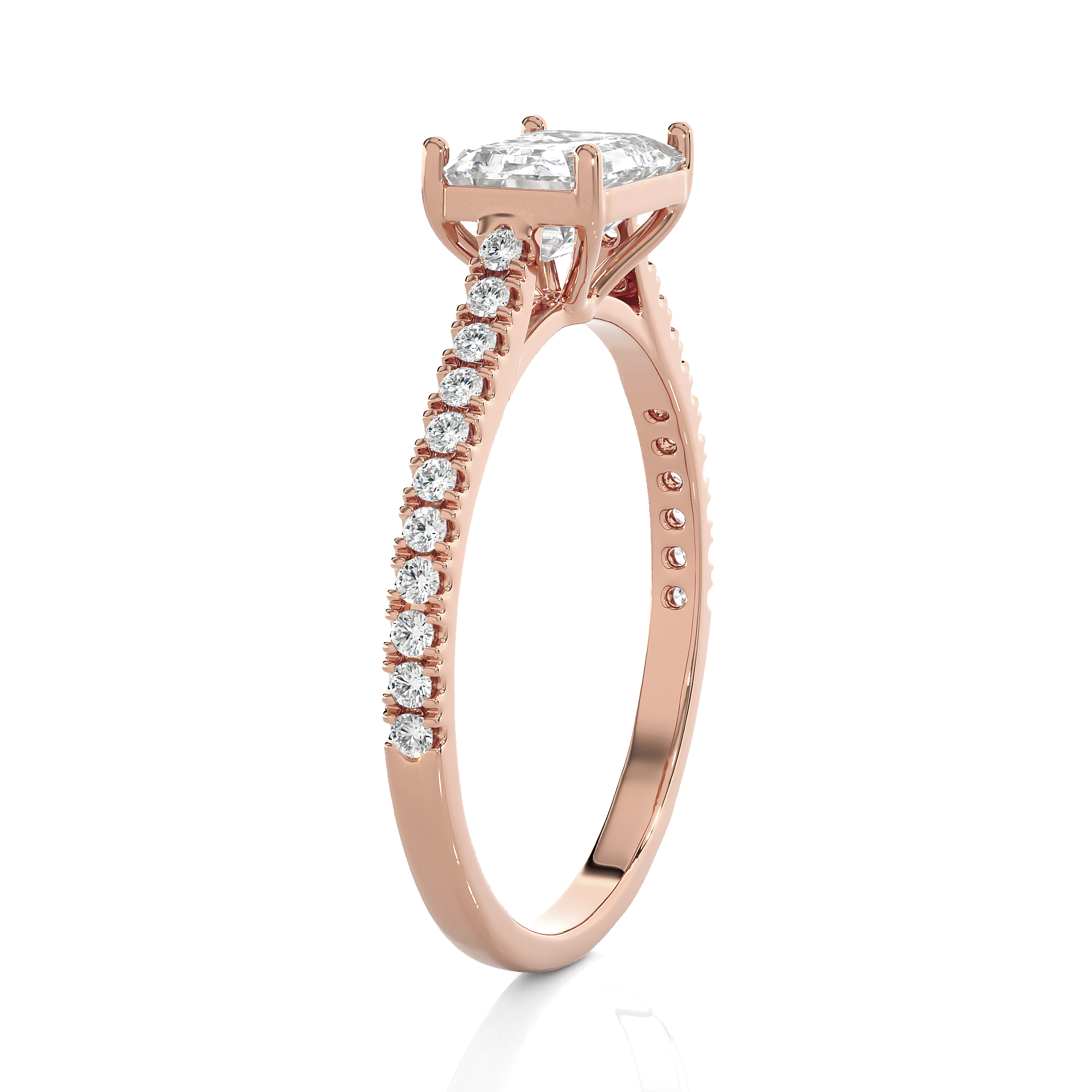 Emerald-Cut Lab Grown Diamond Side Stone Engagement Ring