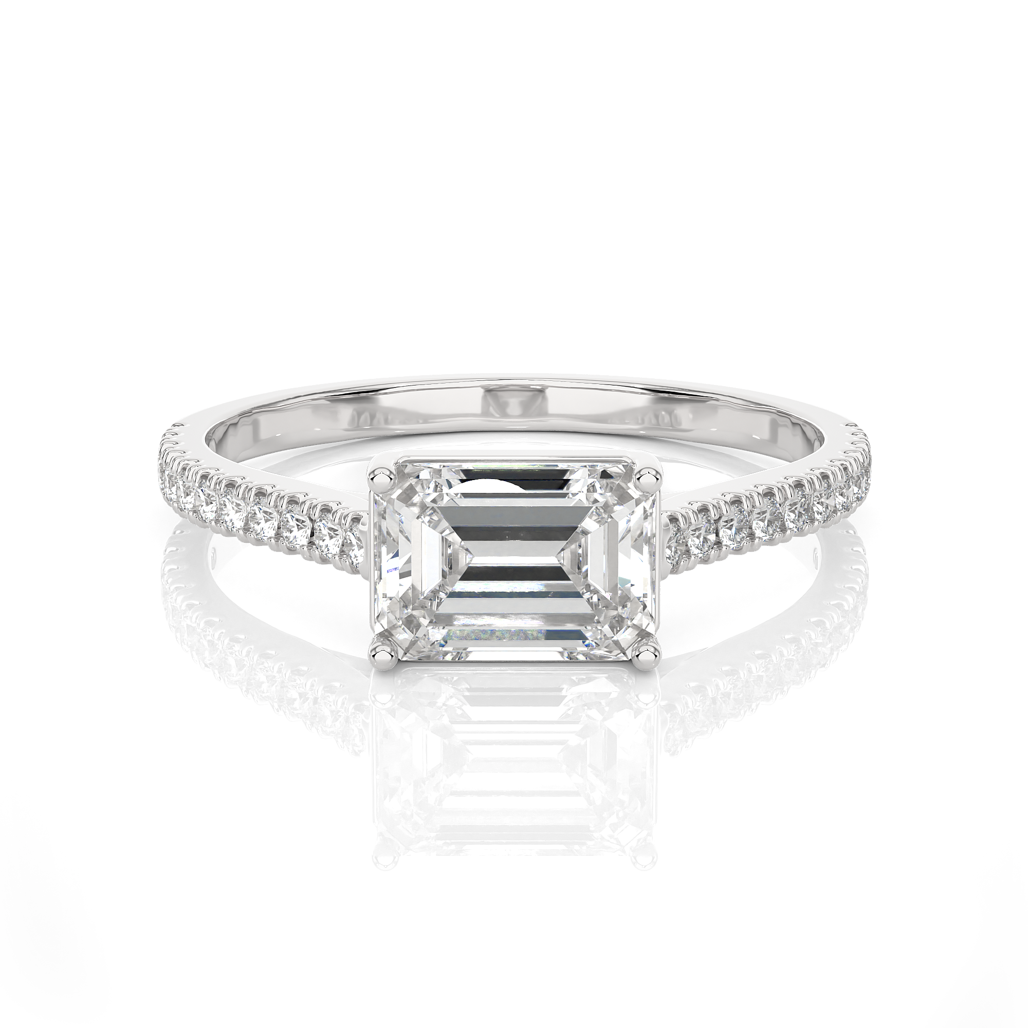 Emerald-Cut Lab Grown Diamond Side Stone Engagement Ring