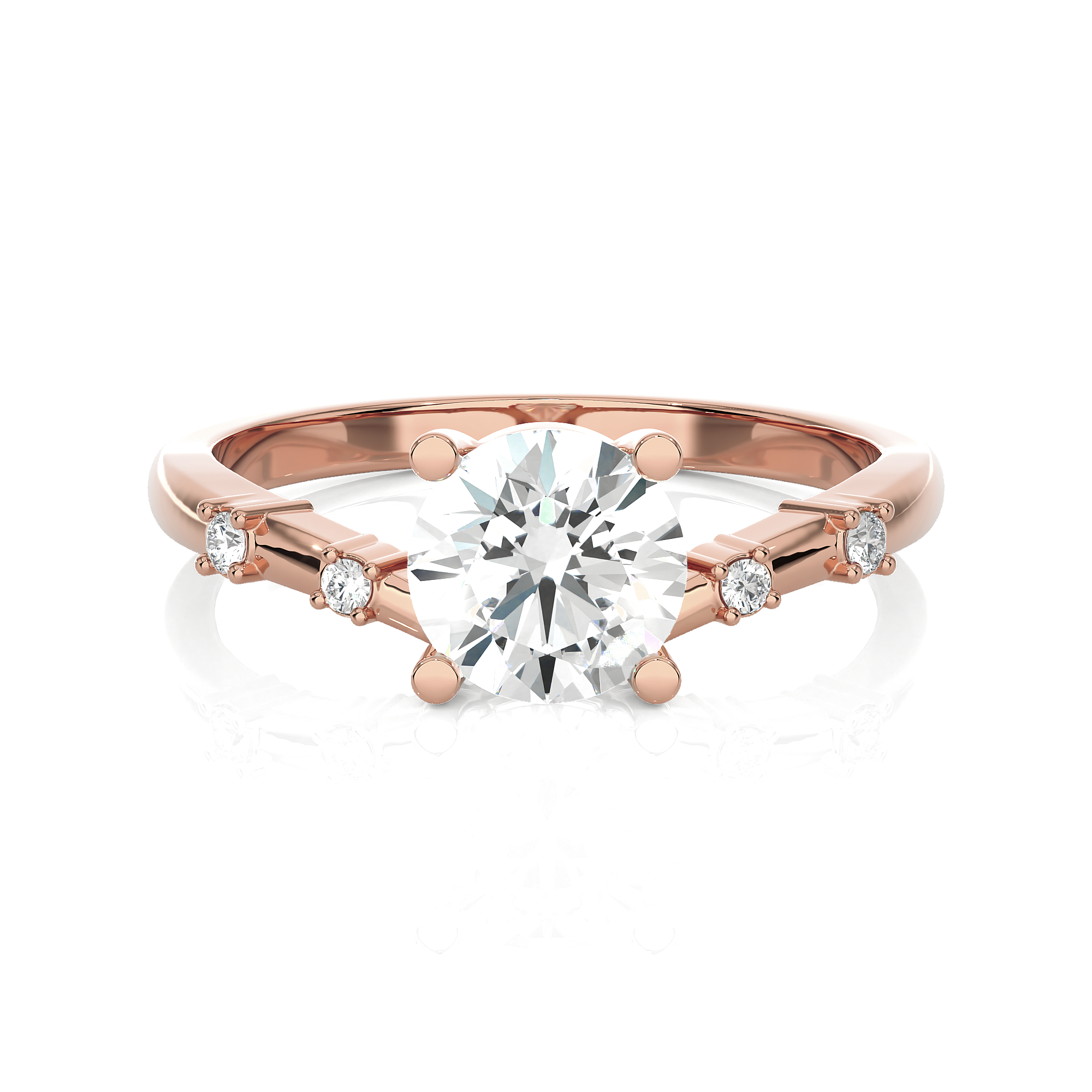 Round Lab Grown Diamond Side Stone Engagement Ring