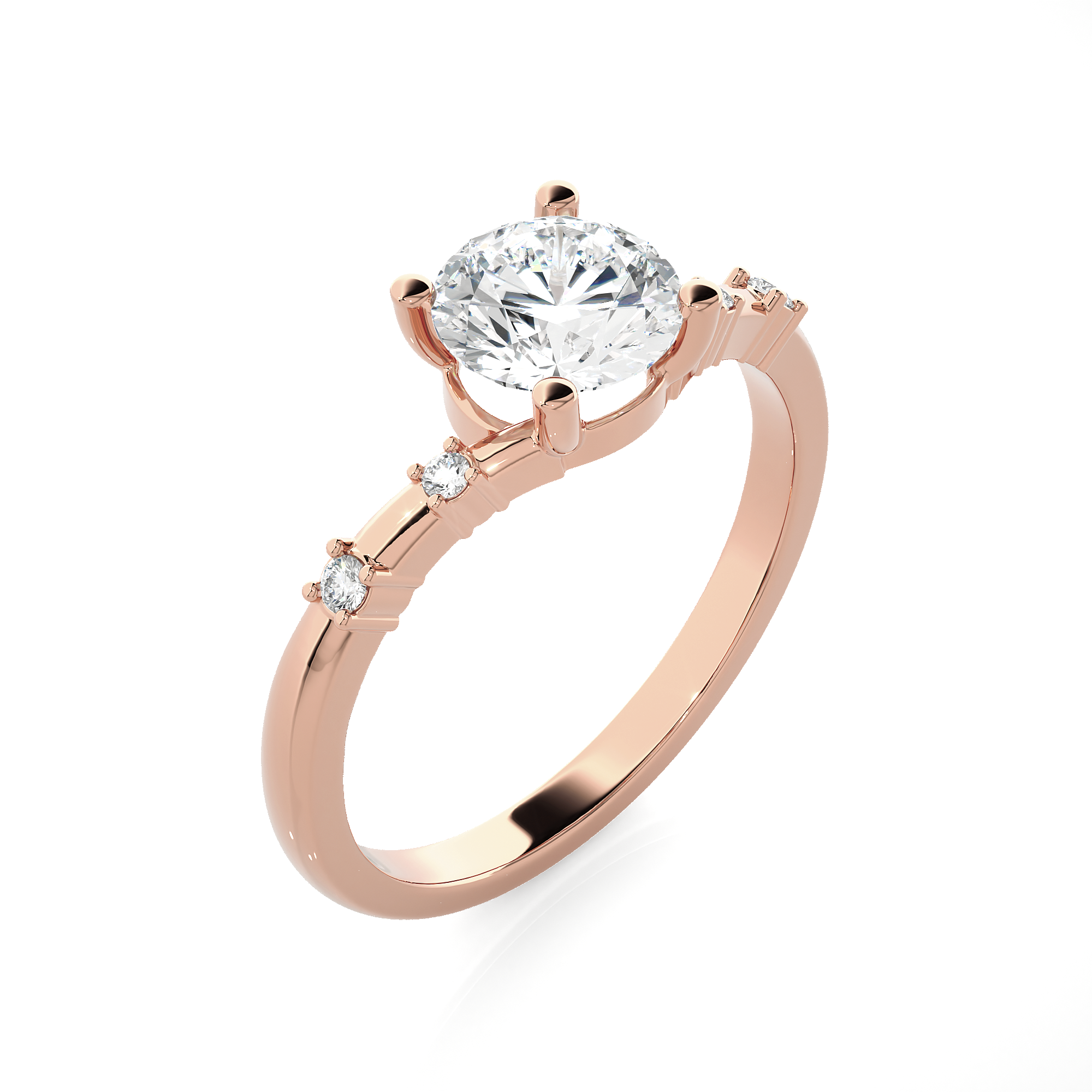 Round Lab Grown Diamond Side Stone Engagement Ring