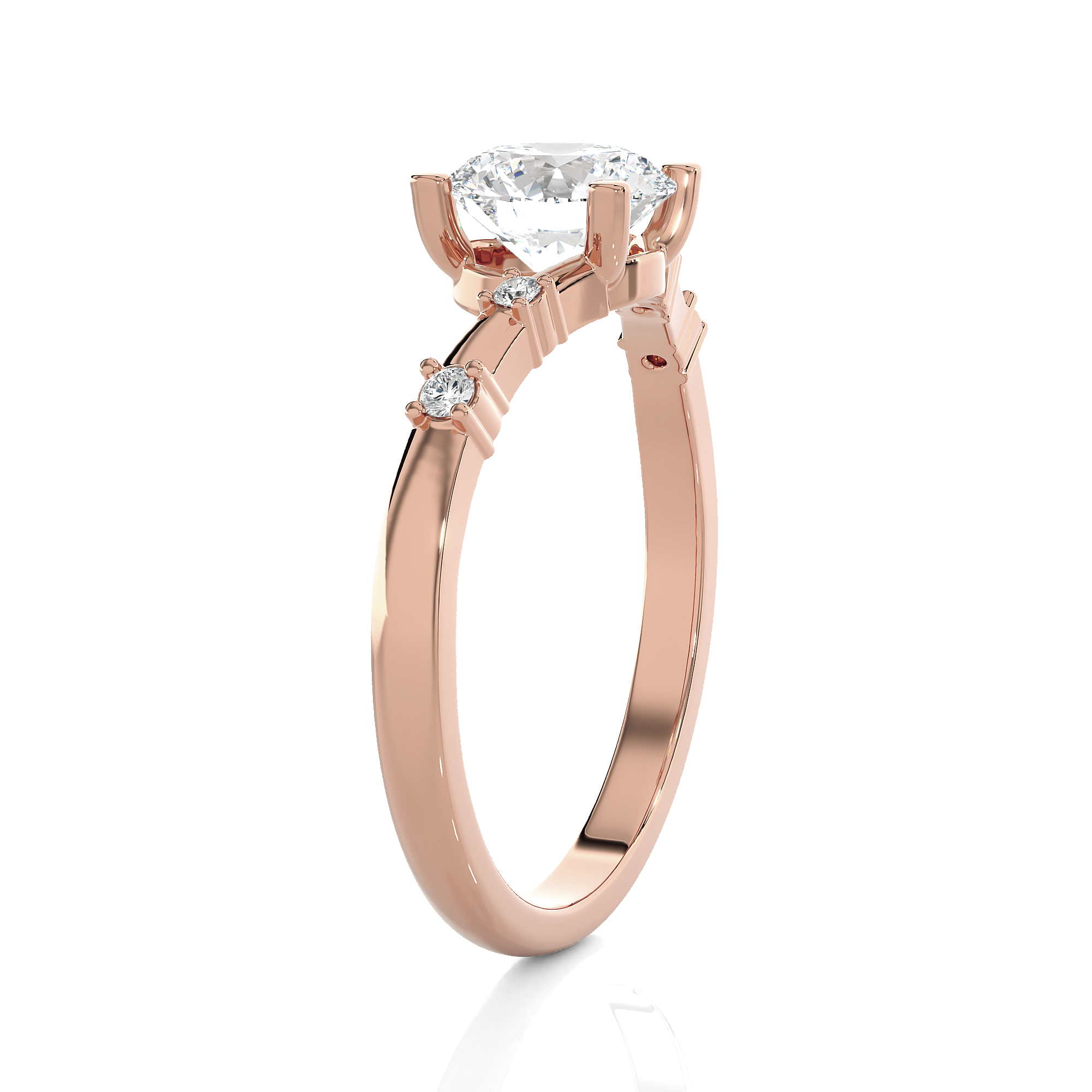 Round Lab Grown Diamond Side Stone Engagement Ring