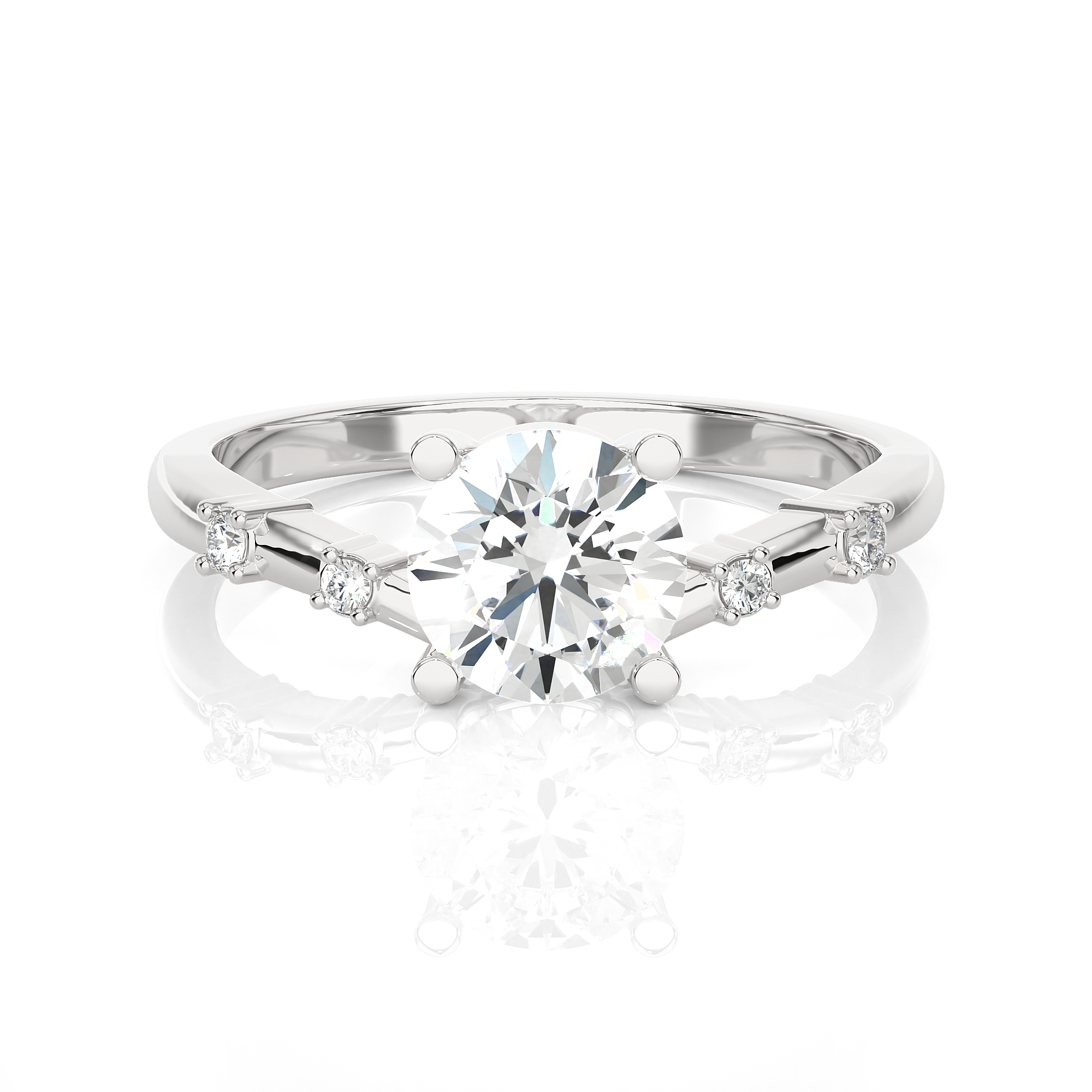 Round Lab Grown Diamond Side Stone Engagement Ring