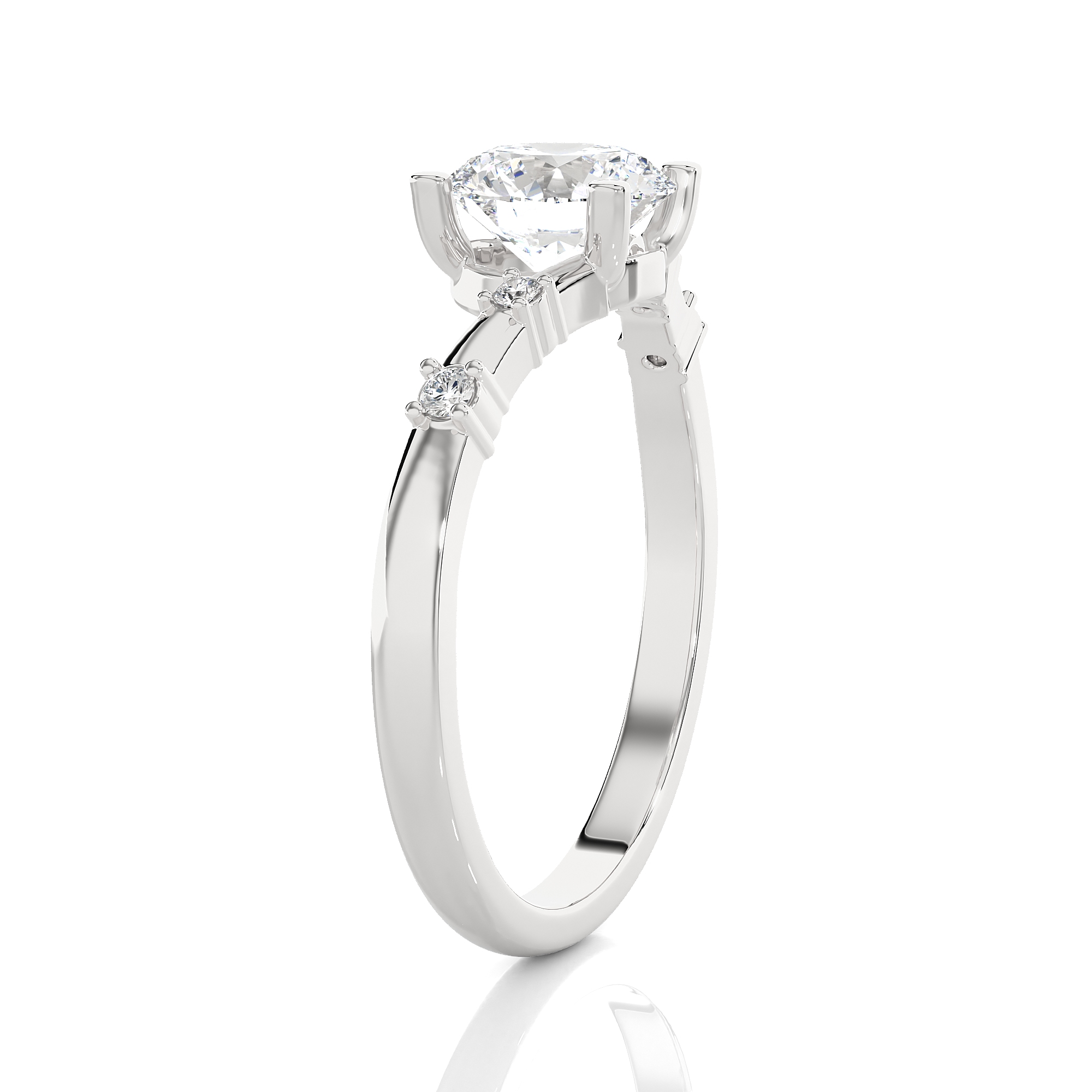 Round Lab Grown Diamond Side Stone Engagement Ring