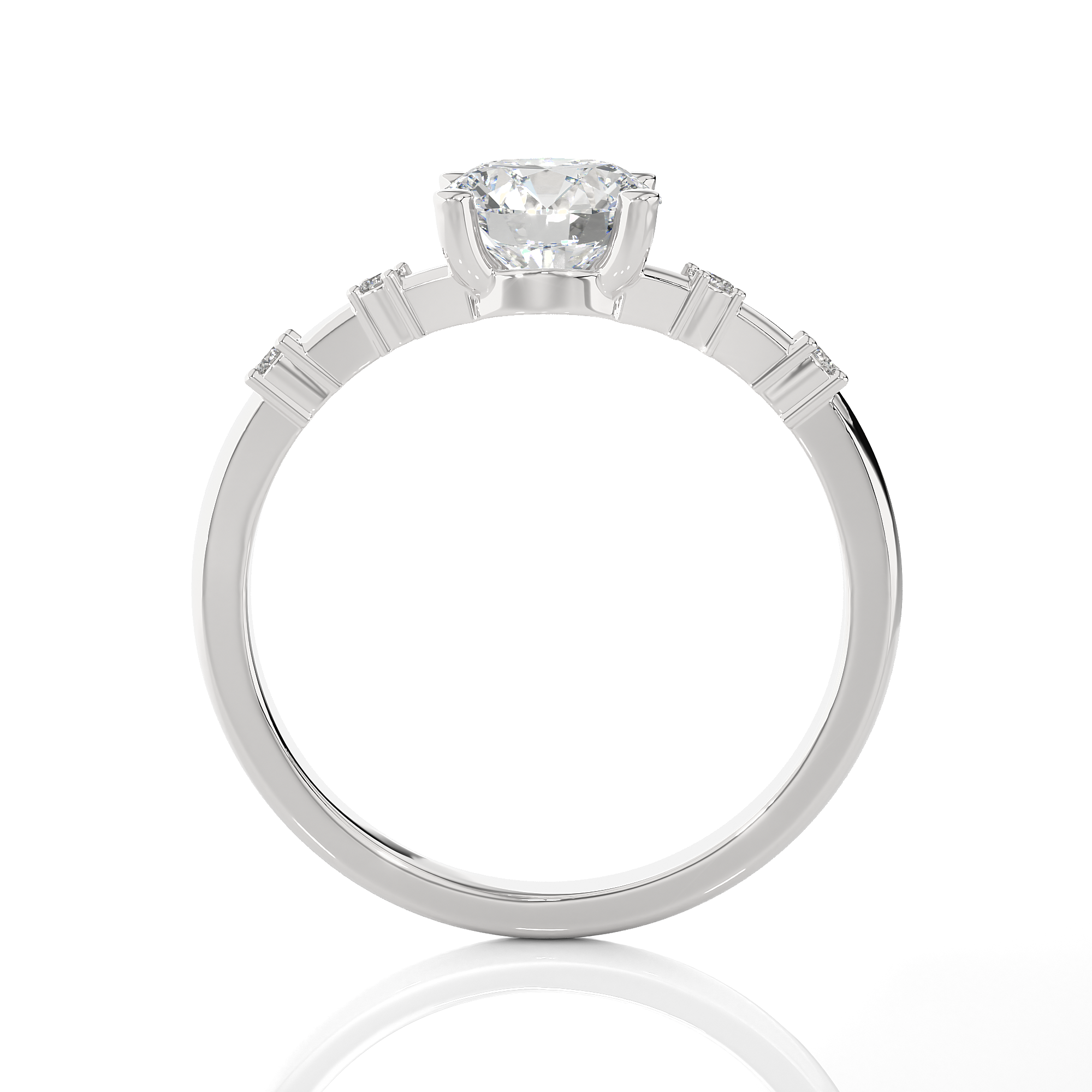 Round Lab Grown Diamond Side Stone Engagement Ring