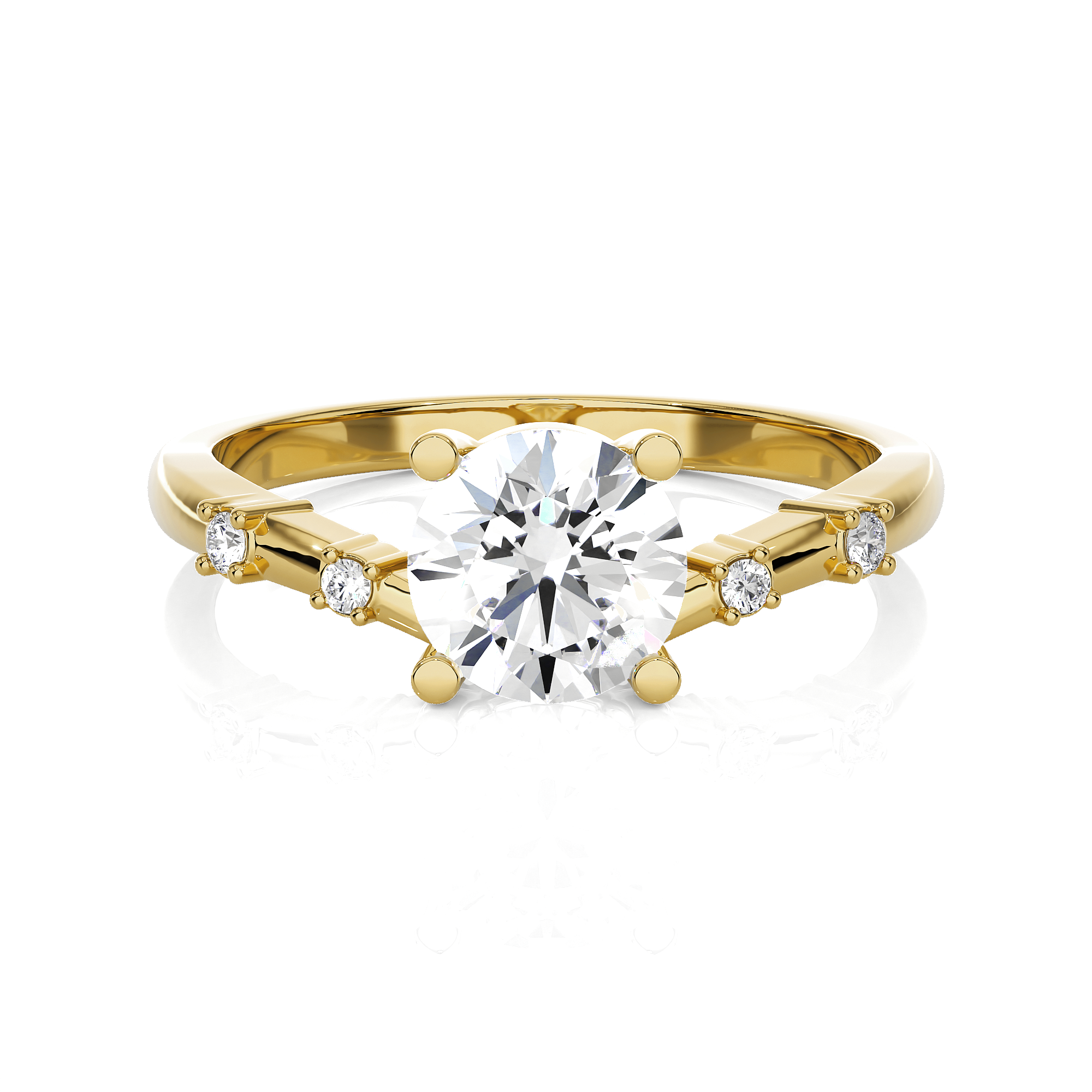 Round Lab Grown Diamond Side Stone Engagement Ring