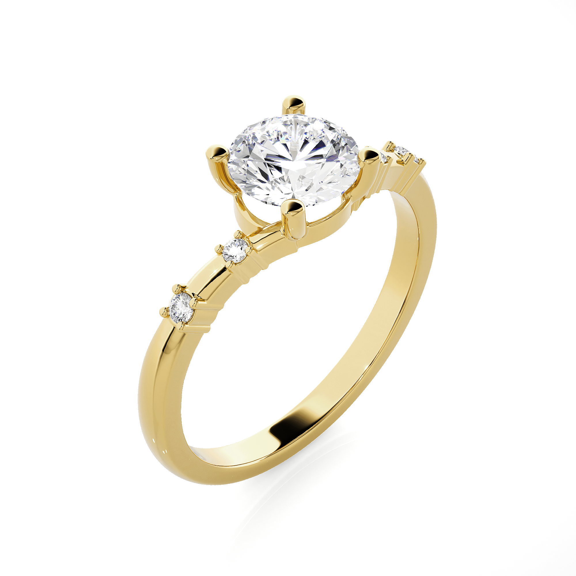 Round Lab Grown Diamond Side Stone Engagement Ring