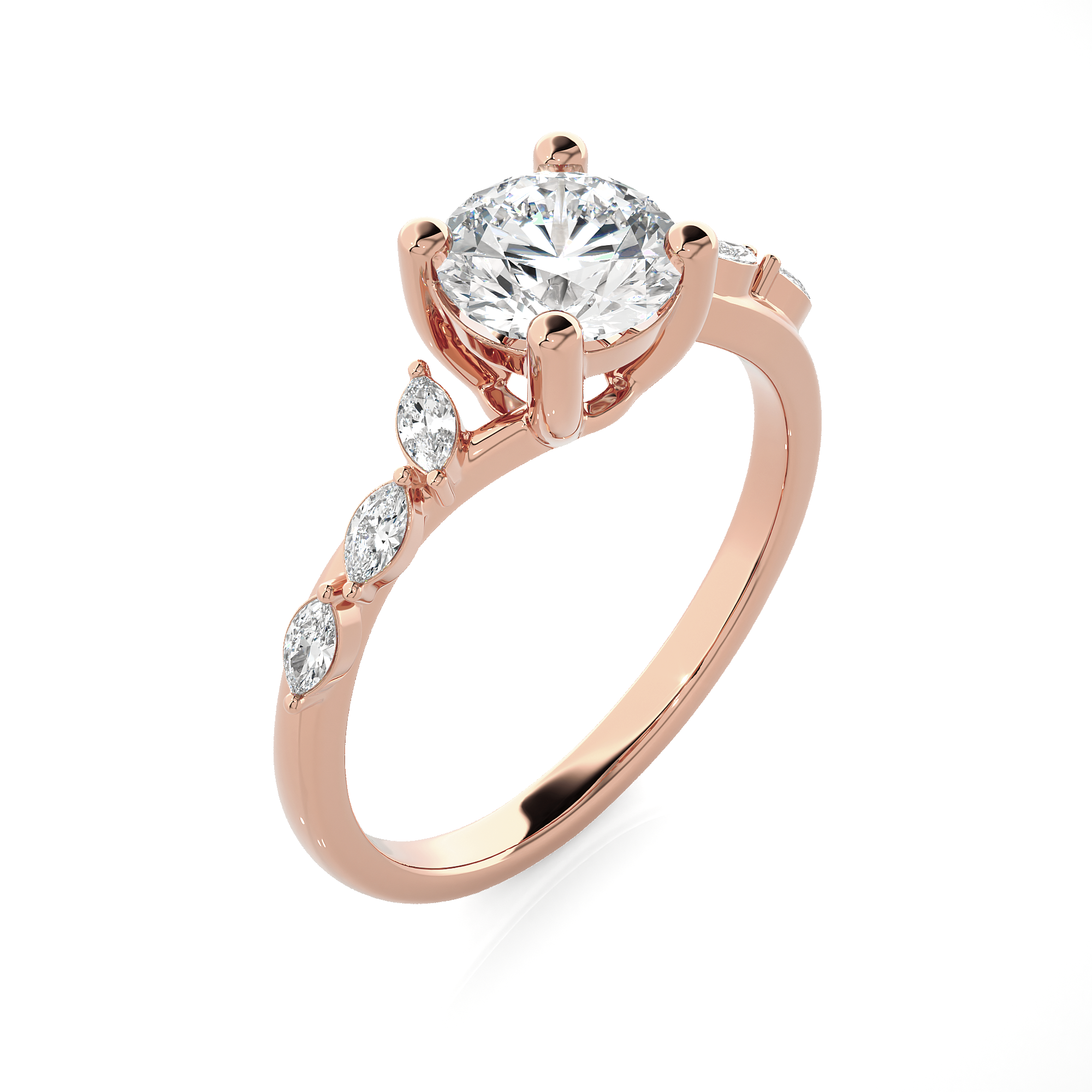 Round Lab Grown Diamond Side Stone Engagement Ring
