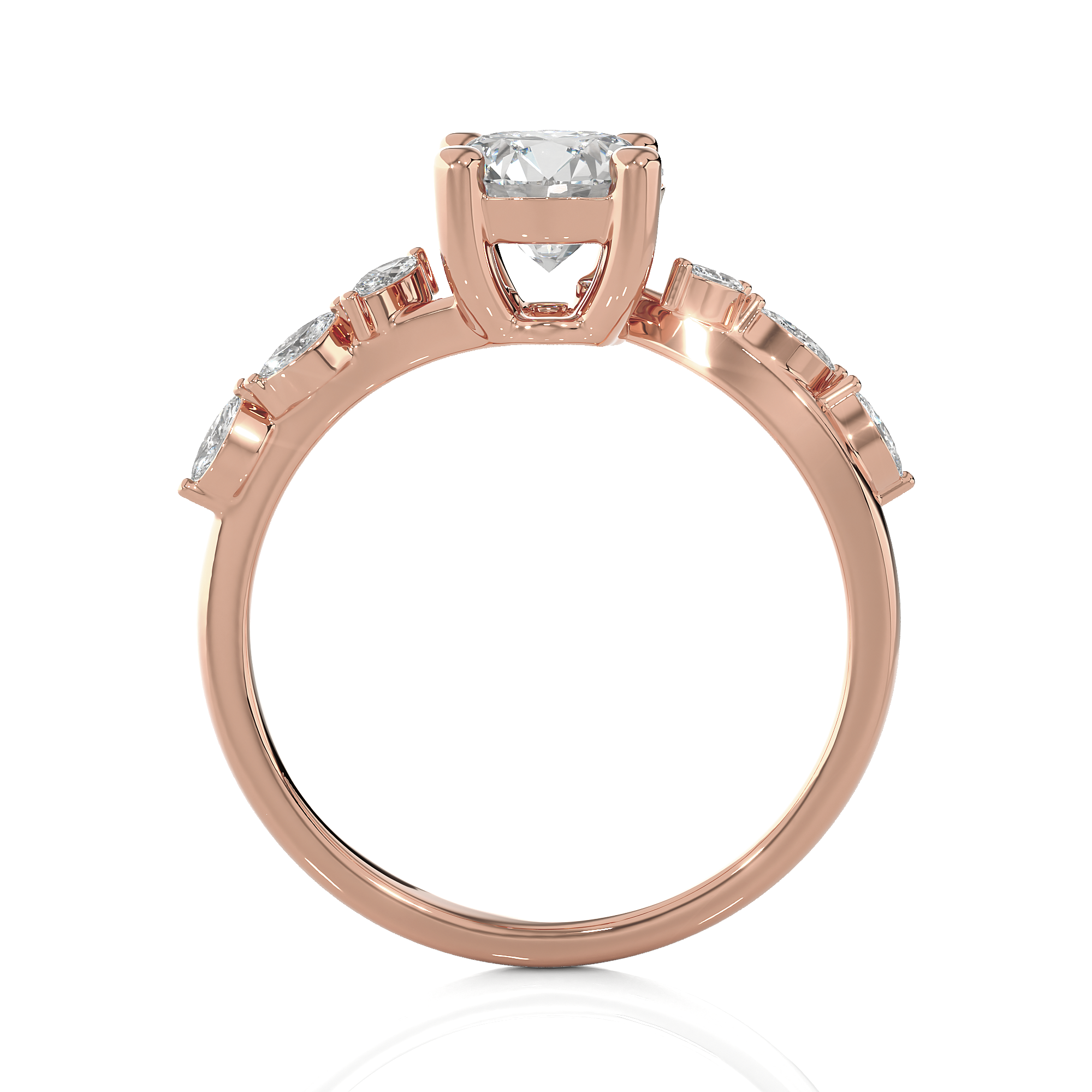 Round Lab Grown Diamond Side Stone Engagement Ring