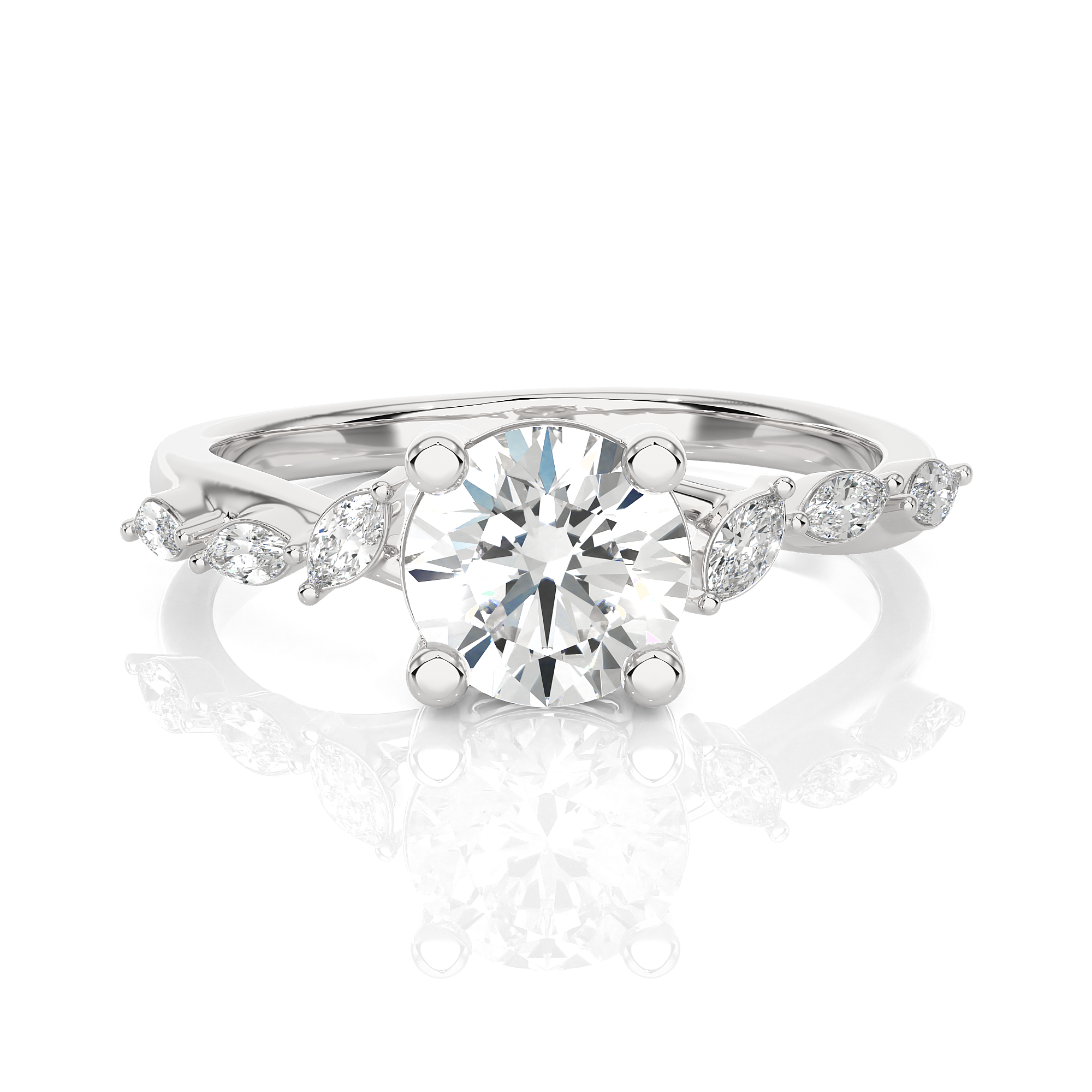 Round Lab Grown Diamond Side Stone Engagement Ring
