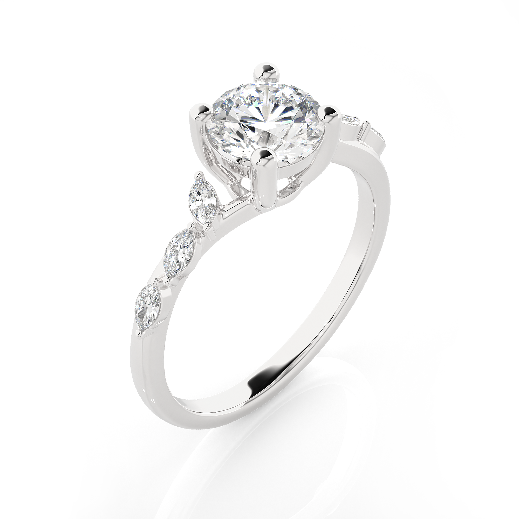 Round Lab Grown Diamond Side Stone Engagement Ring