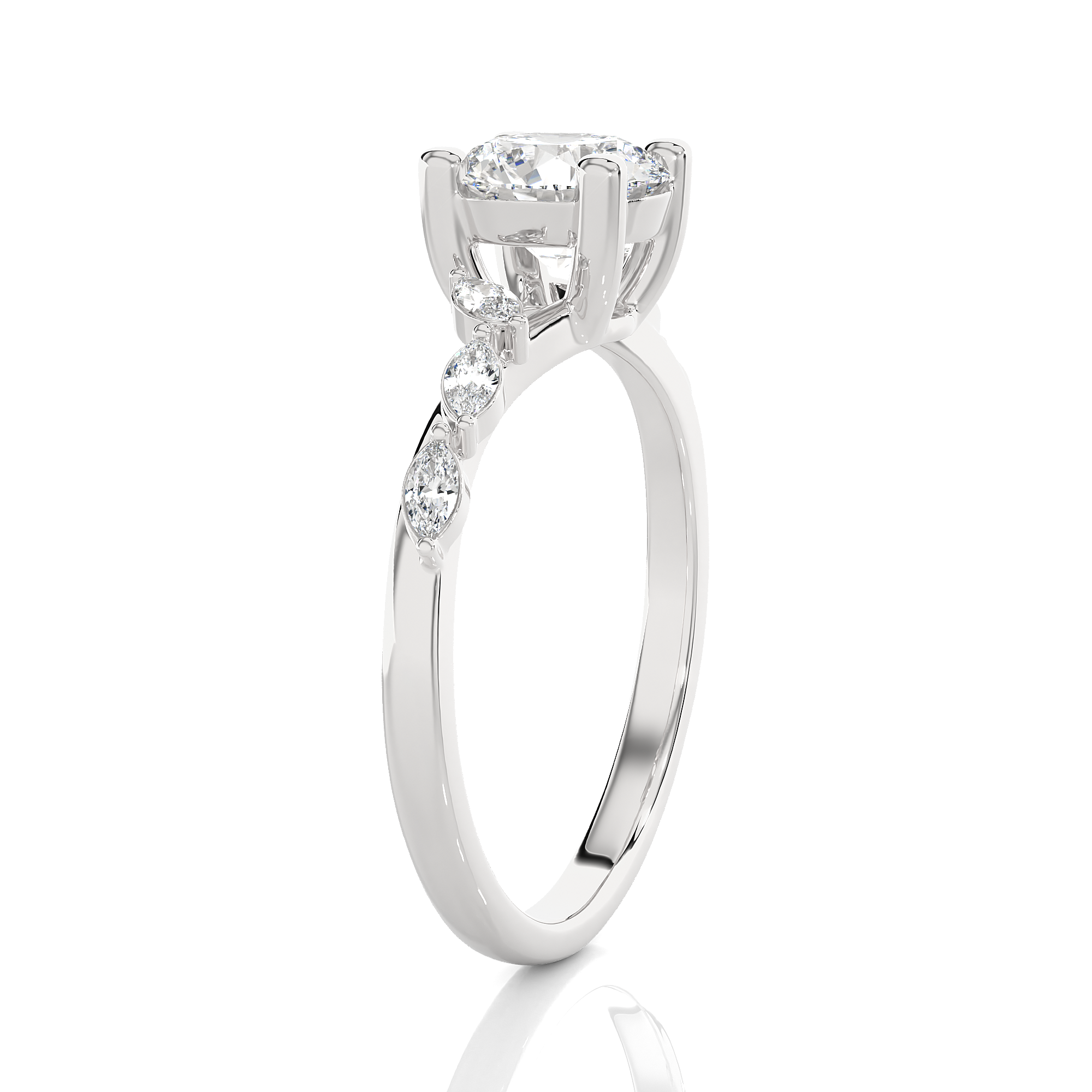 Round Lab Grown Diamond Side Stone Engagement Ring