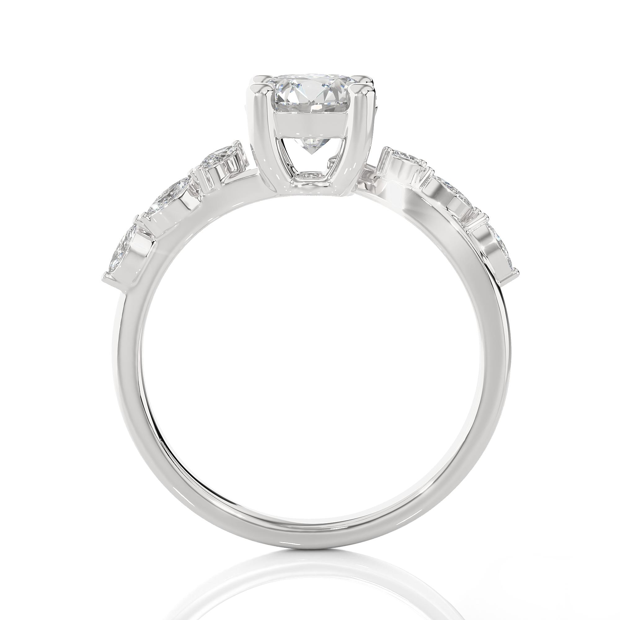 Round Lab Grown Diamond Side Stone Engagement Ring