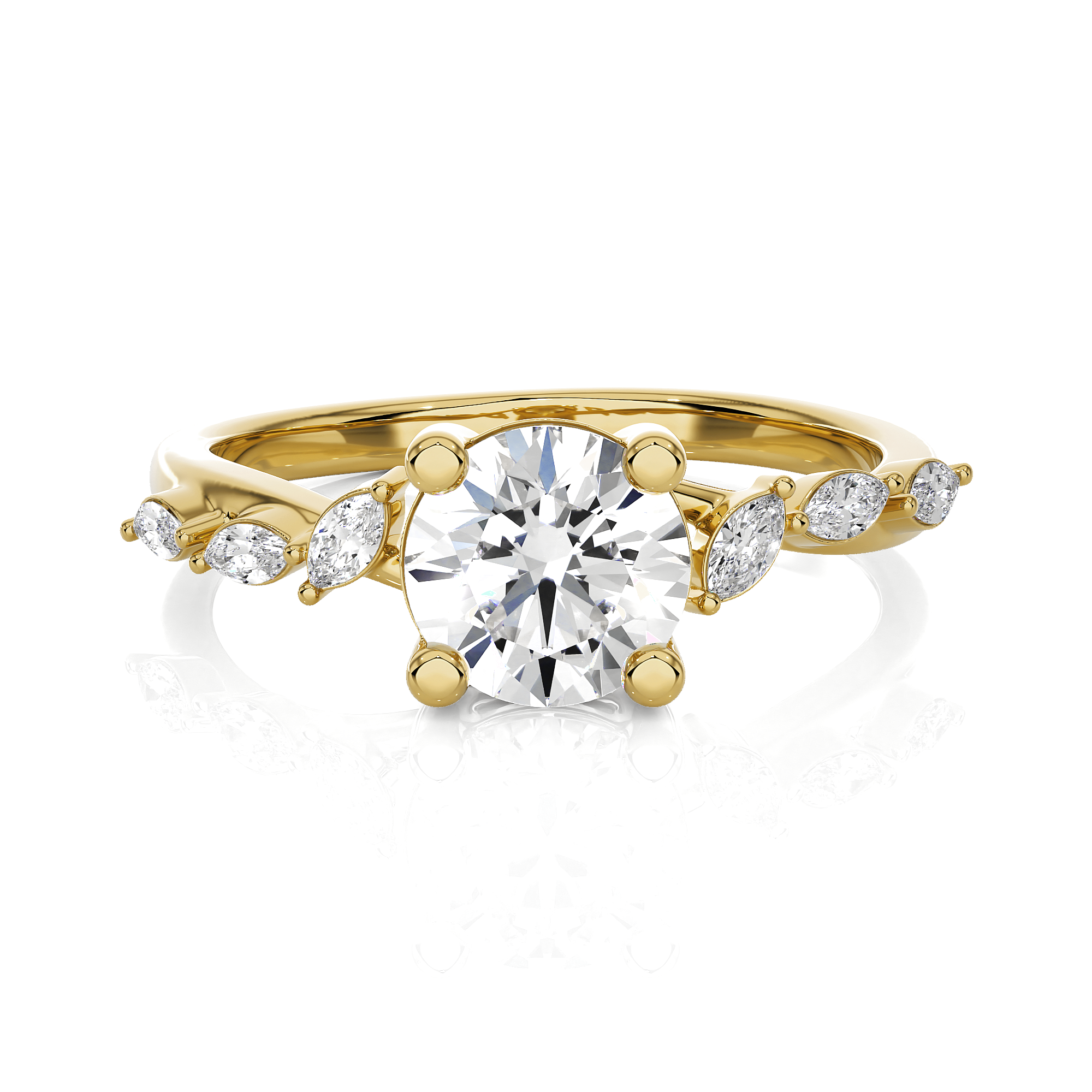 Round Lab Grown Diamond Side Stone Engagement Ring