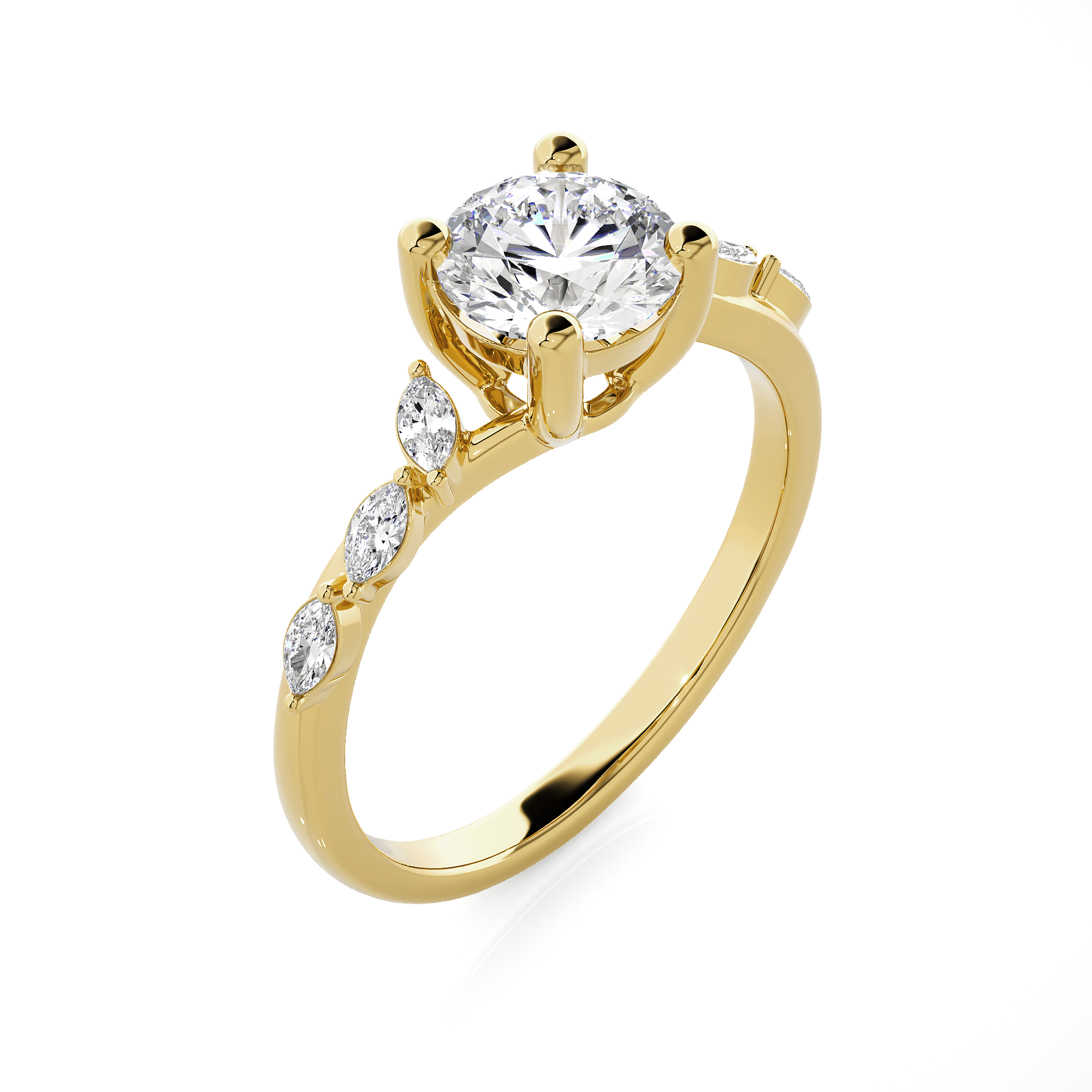 Round Lab Grown Diamond Side Stone Engagement Ring