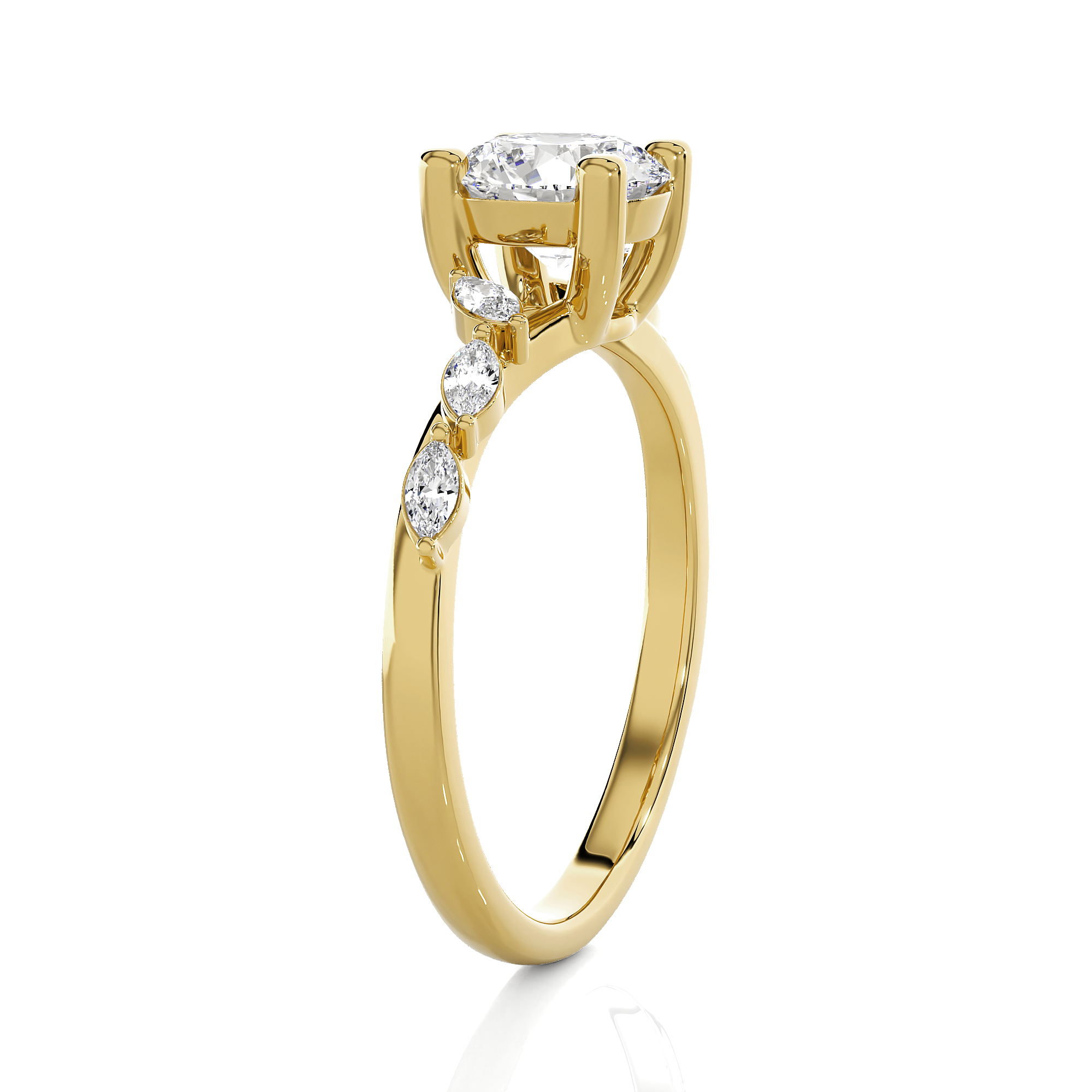 Round Lab Grown Diamond Side Stone Engagement Ring