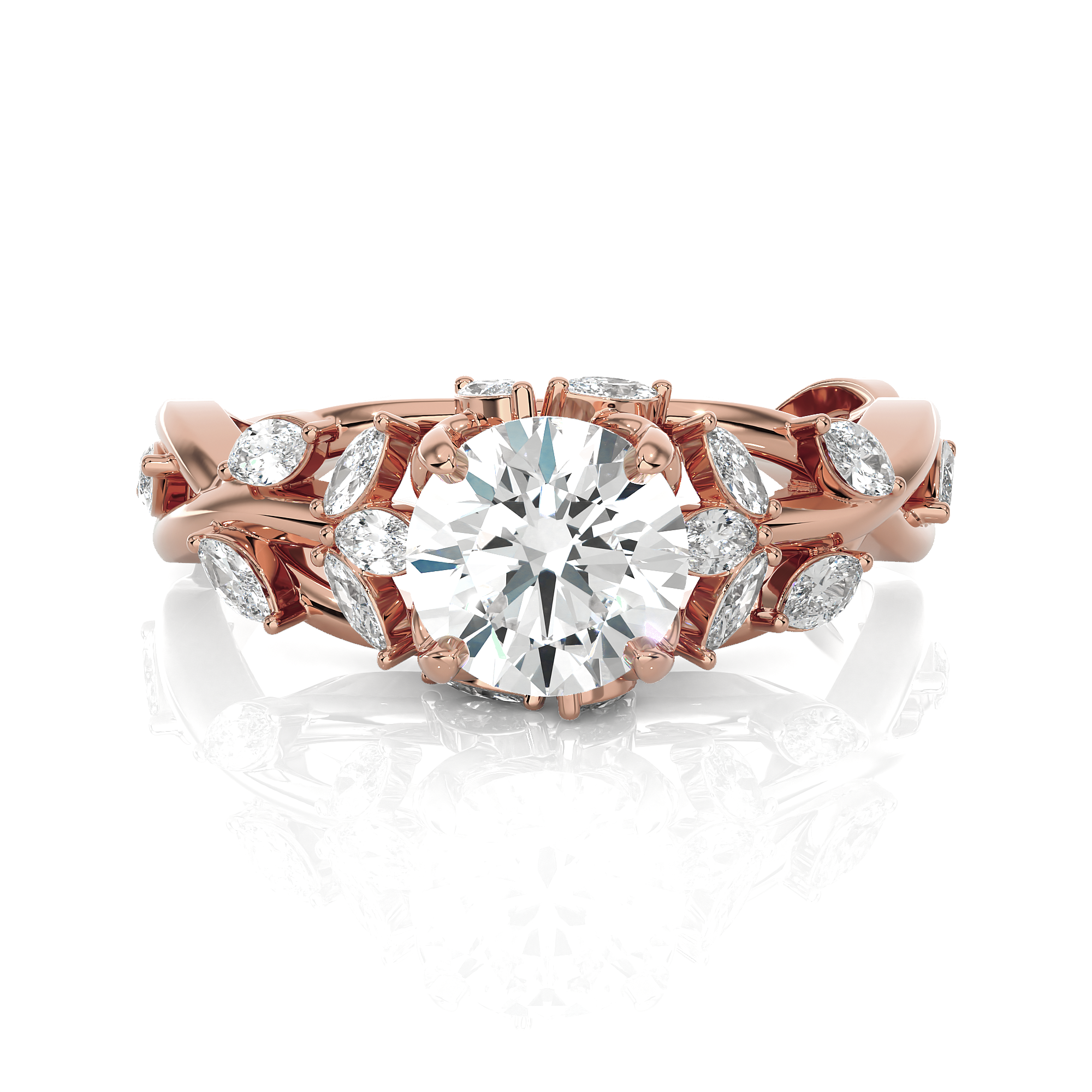 Round Lab Grown Diamond Side Stone Engagement Ring