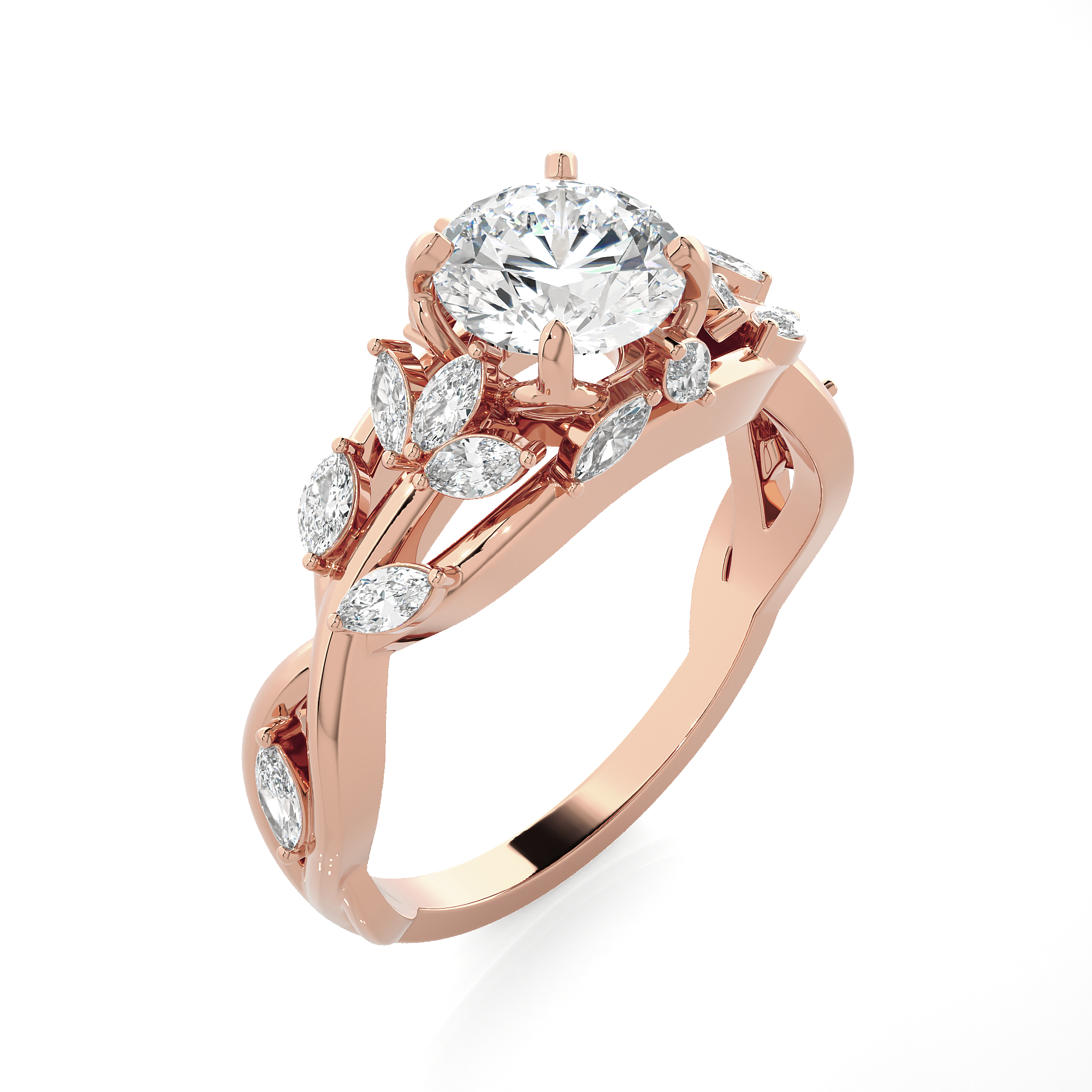 Round Lab Grown Diamond Side Stone Engagement Ring
