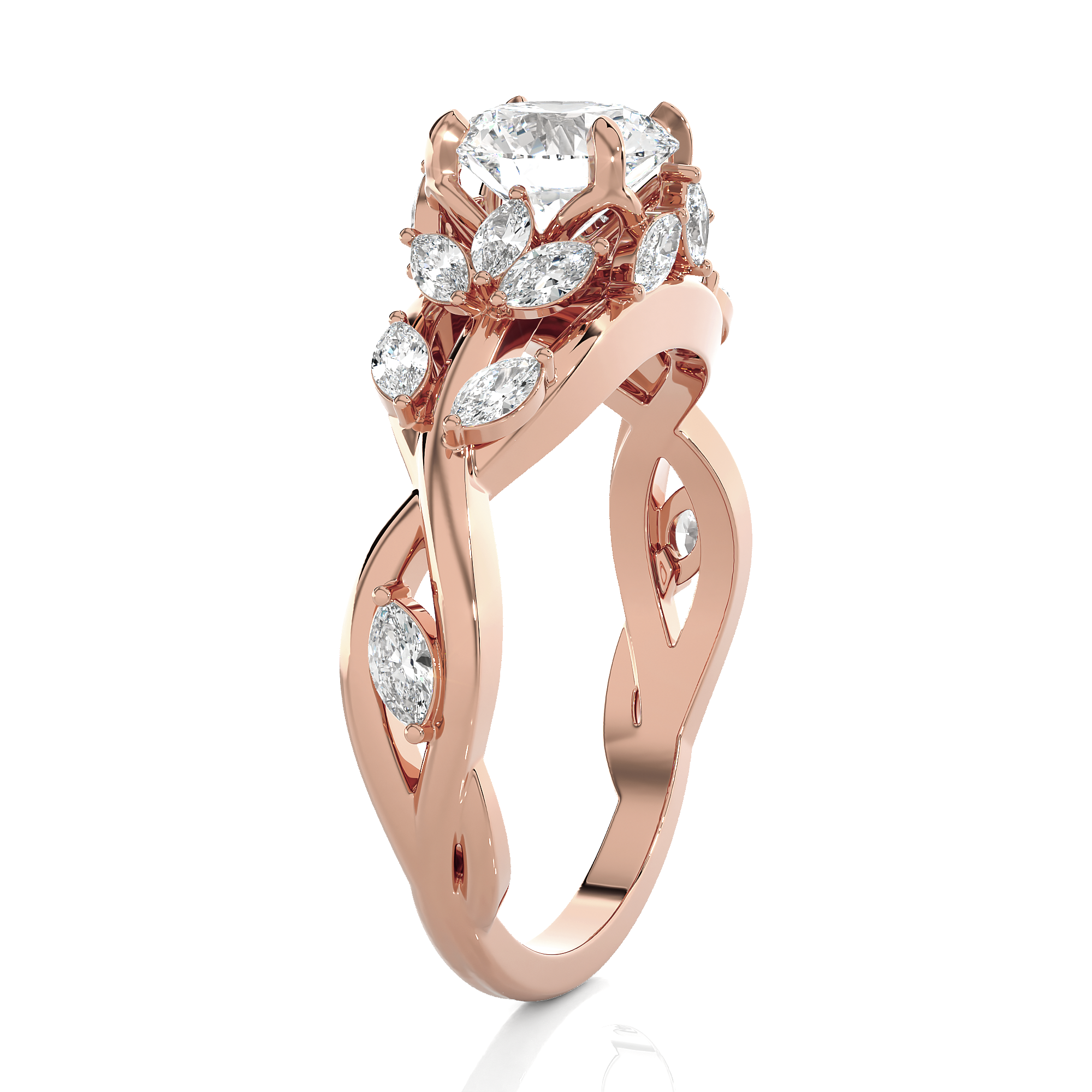 Round Lab Grown Diamond Side Stone Engagement Ring