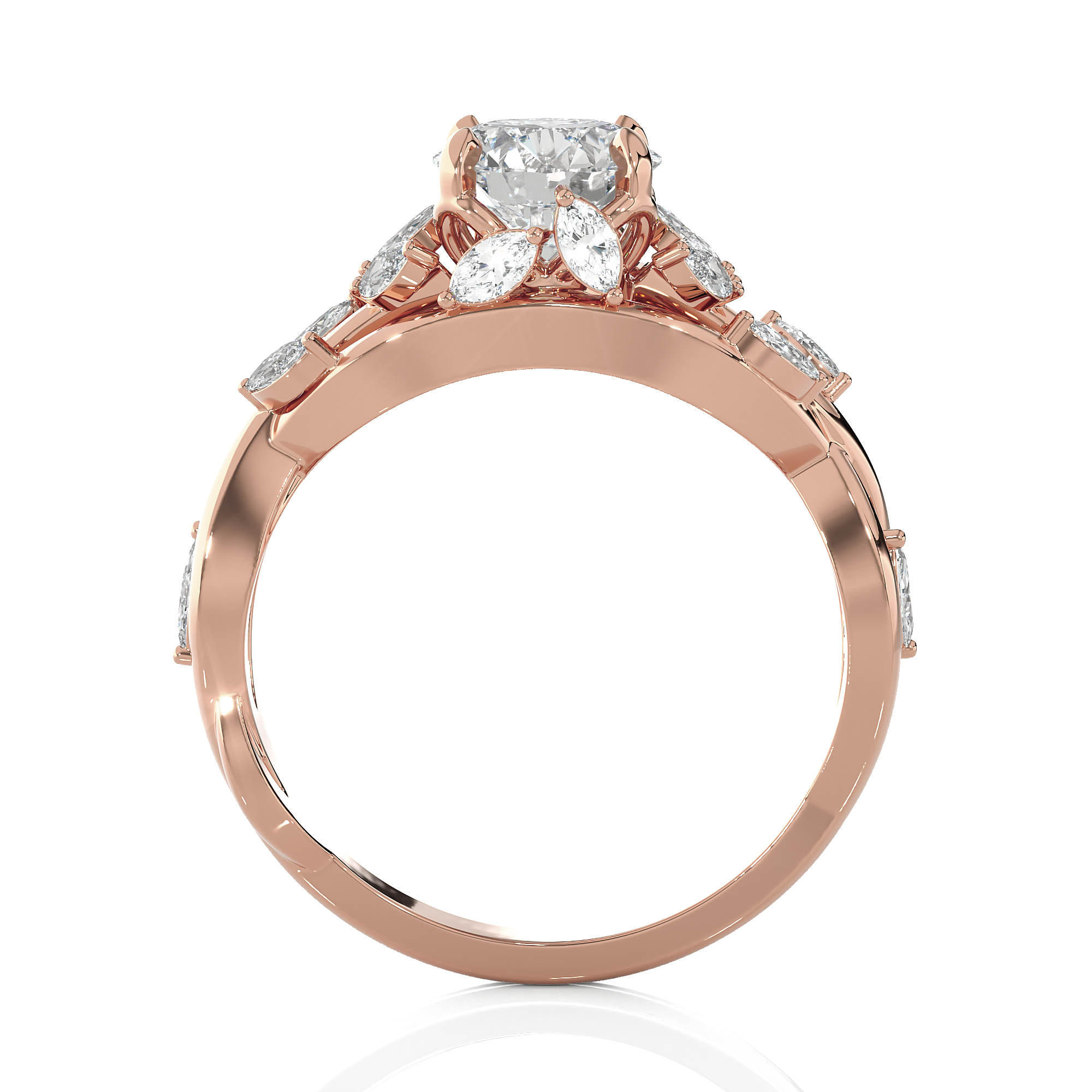 Round Lab Grown Diamond Side Stone Engagement Ring