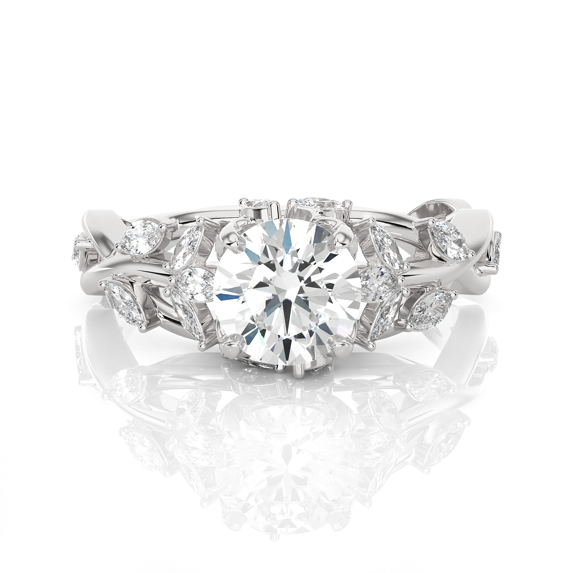 Round Lab Grown Diamond Side Stone Engagement Ring