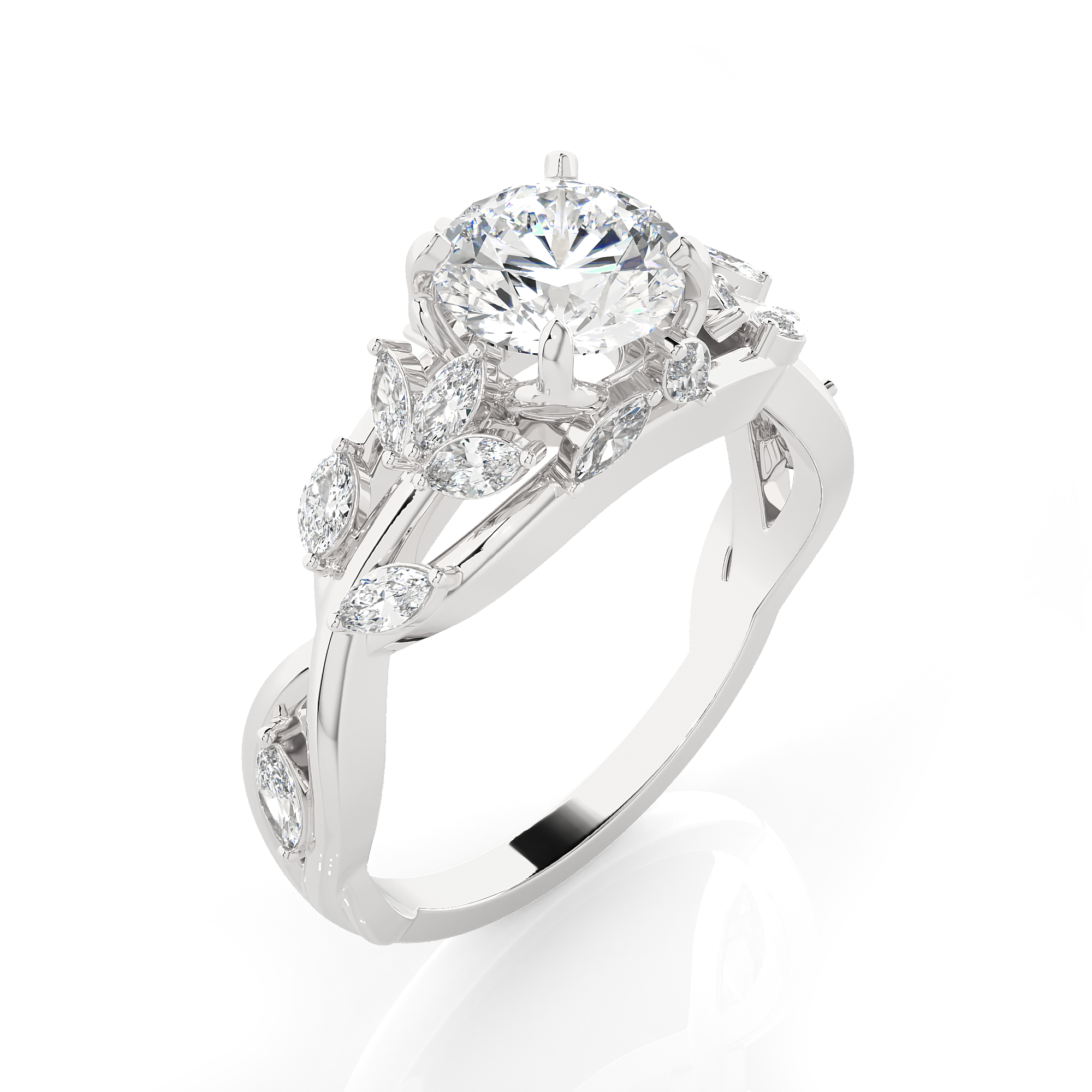 Round Lab Grown Diamond Side Stone Engagement Ring
