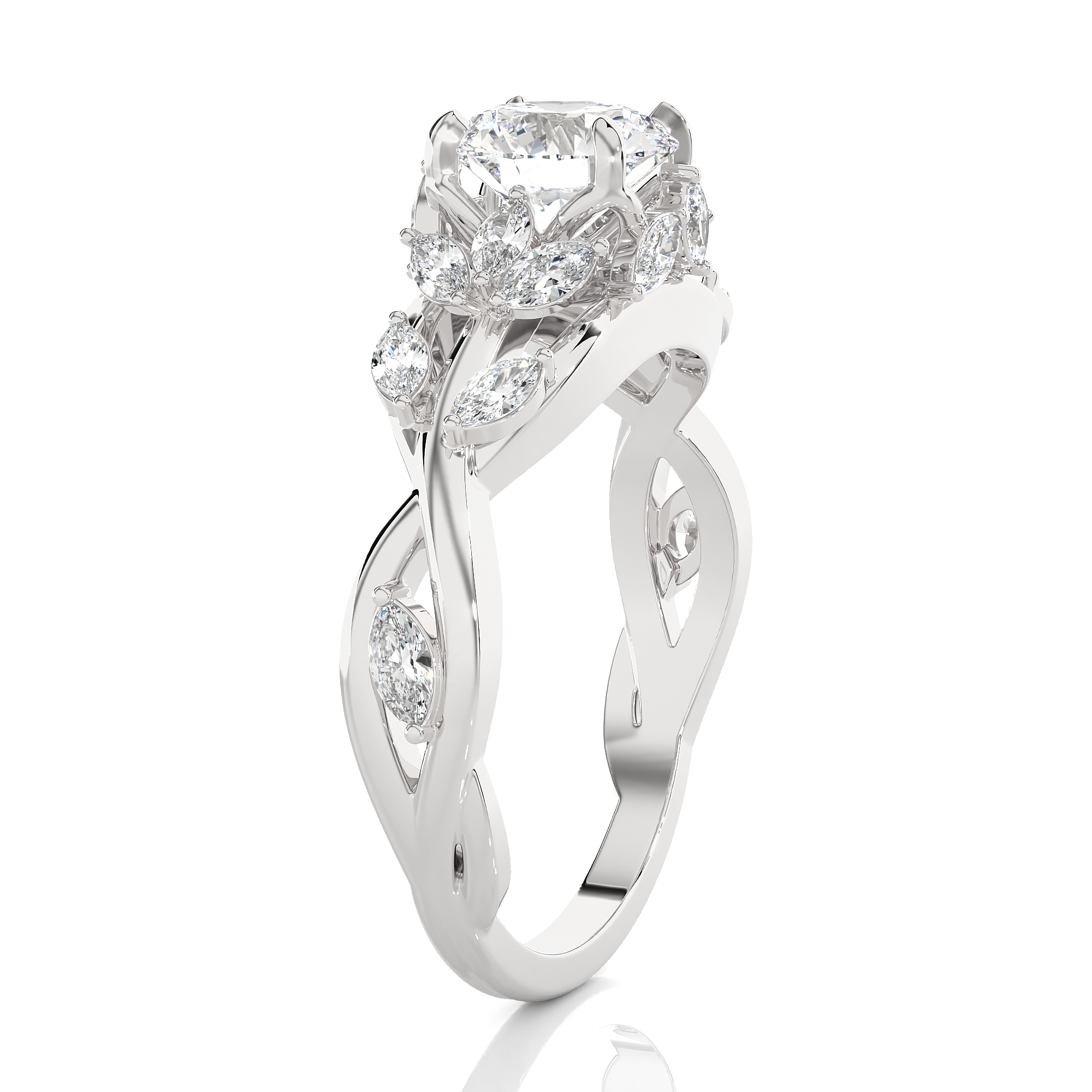 Round Lab Grown Diamond Side Stone Engagement Ring