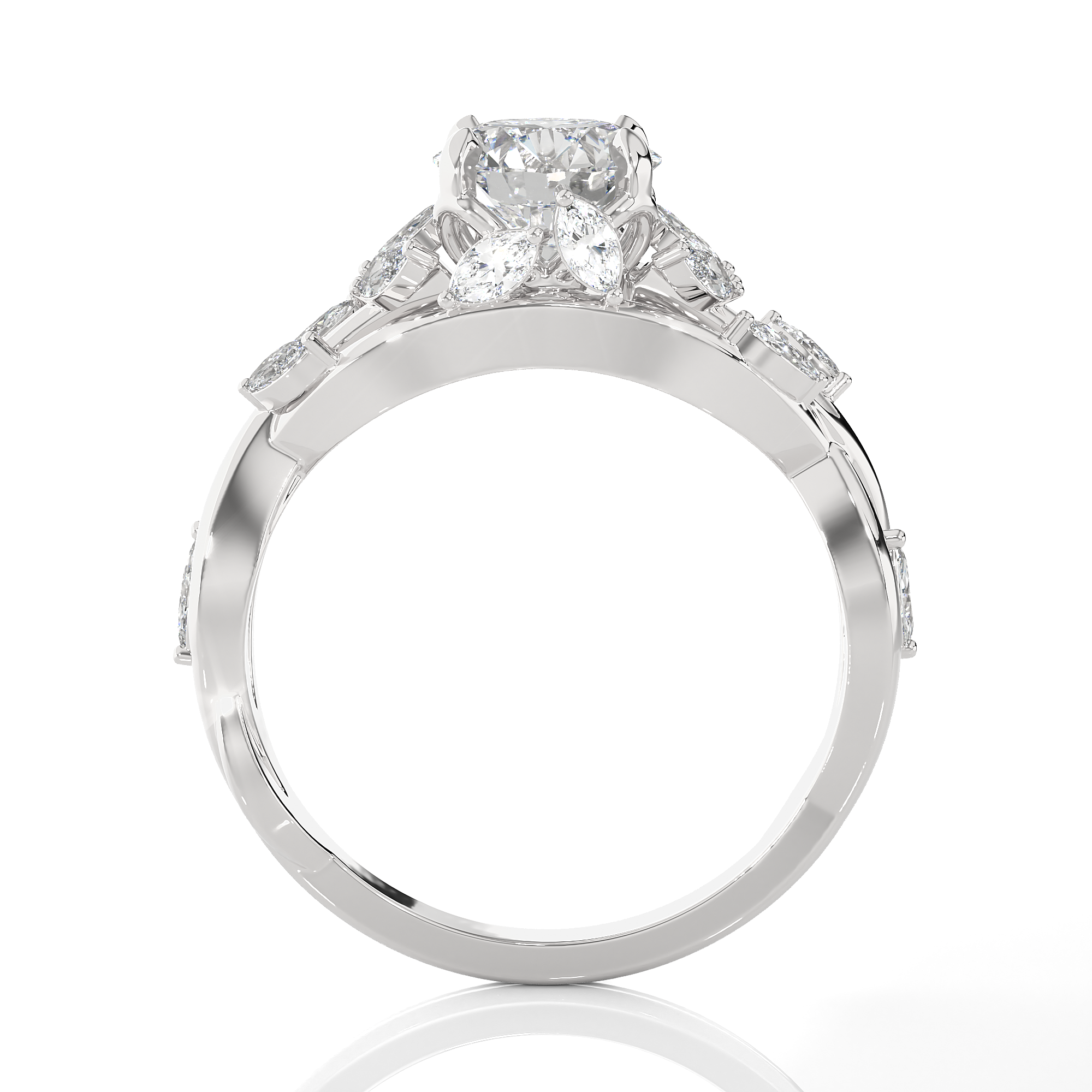 Round Lab Grown Diamond Side Stone Engagement Ring