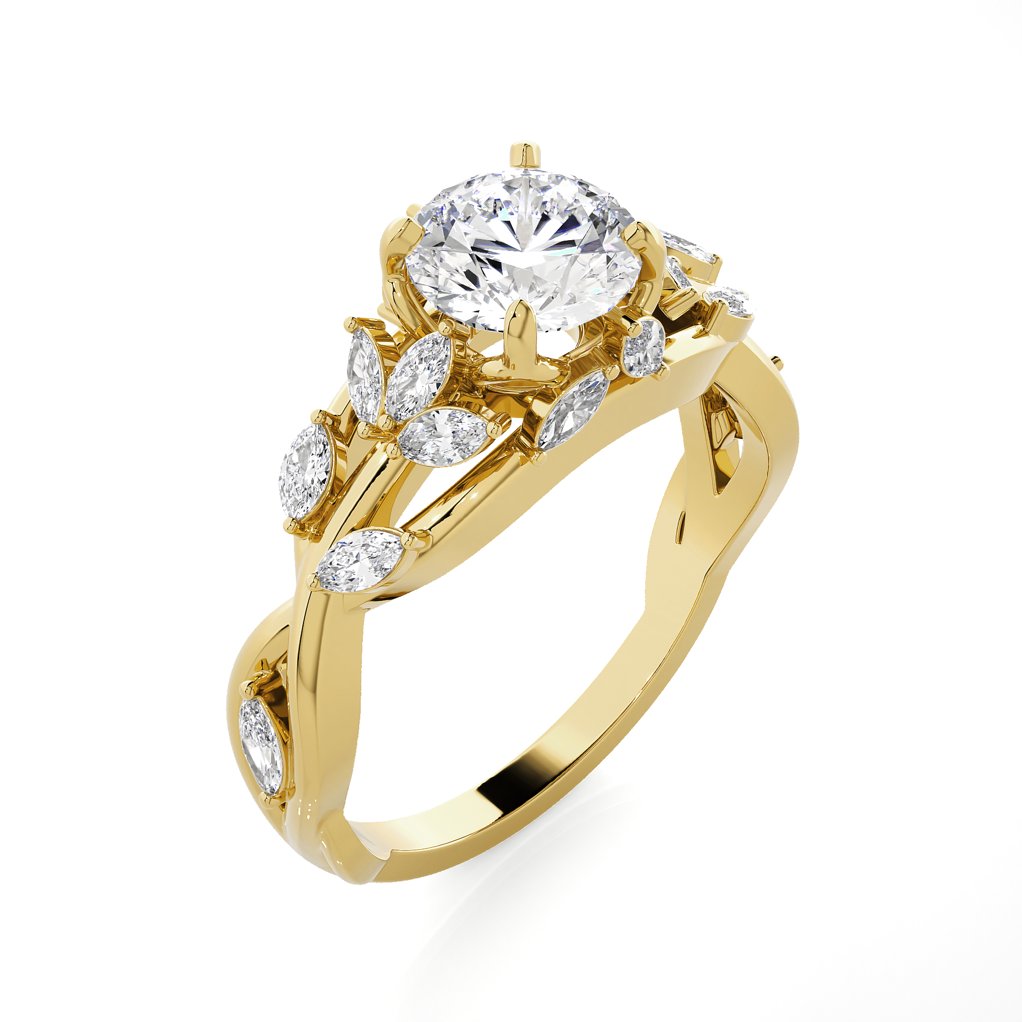 Round Lab Grown Diamond Side Stone Engagement Ring