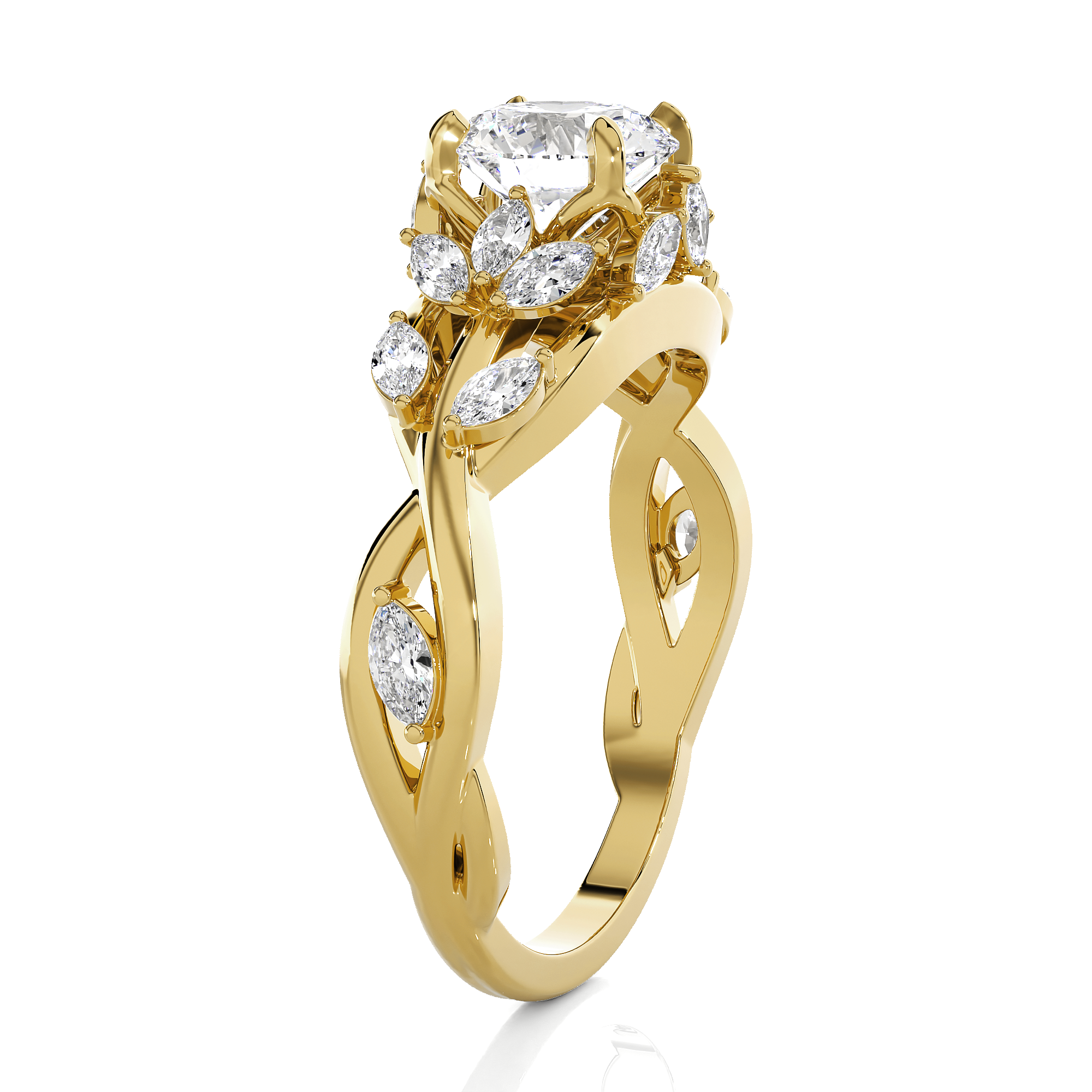 Round Lab Grown Diamond Side Stone Engagement Ring
