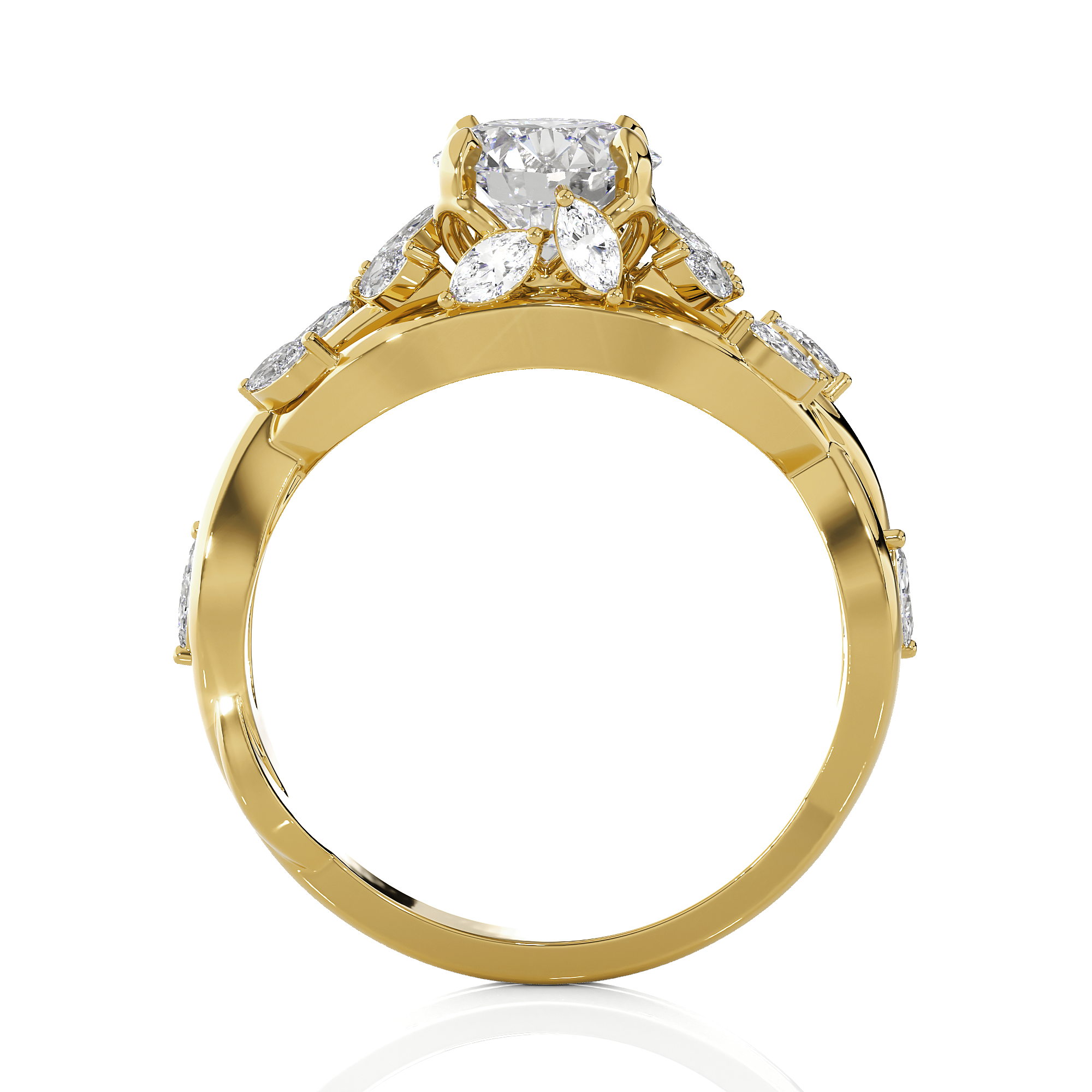 Round Lab Grown Diamond Side Stone Engagement Ring