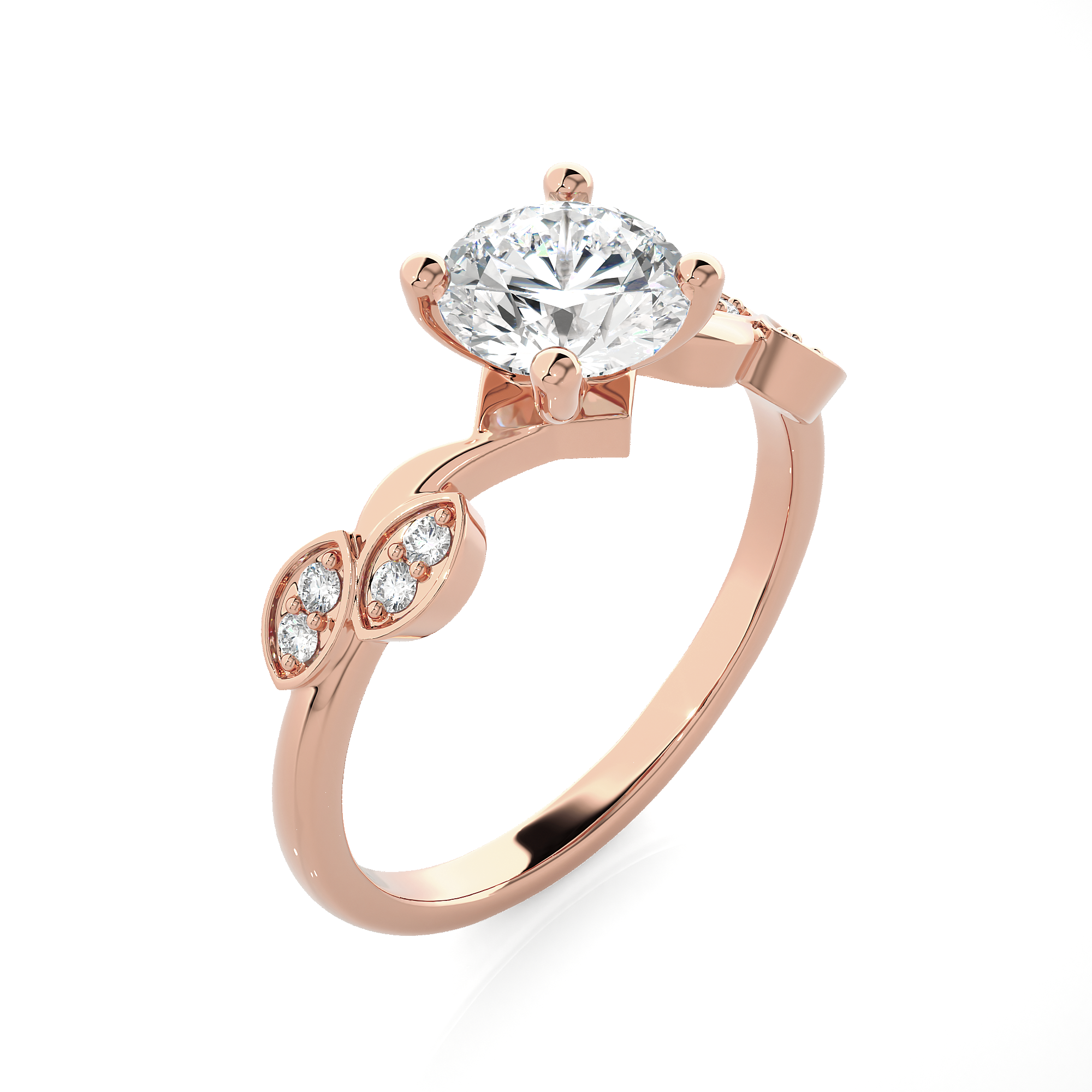 Round Lab Grown Diamond Side Stone Engagement Ring