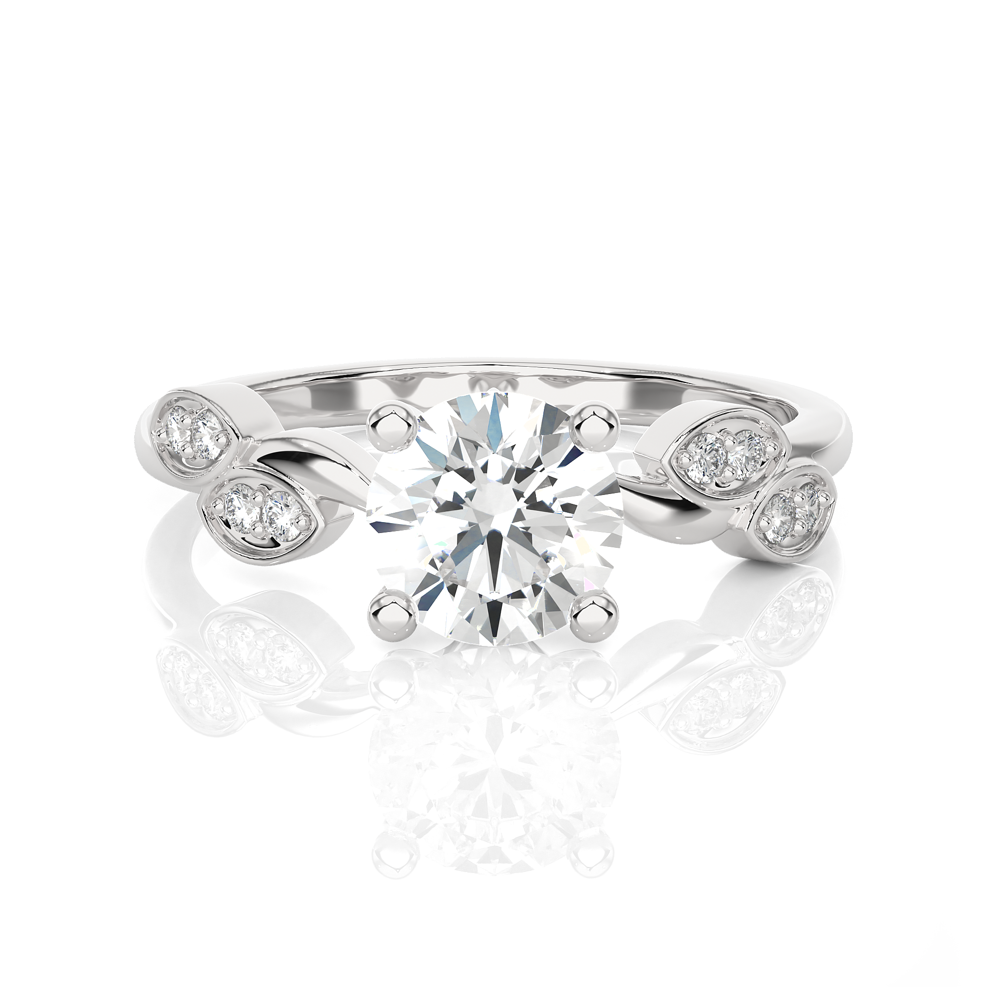 Round Lab Grown Diamond Side Stone Engagement Ring