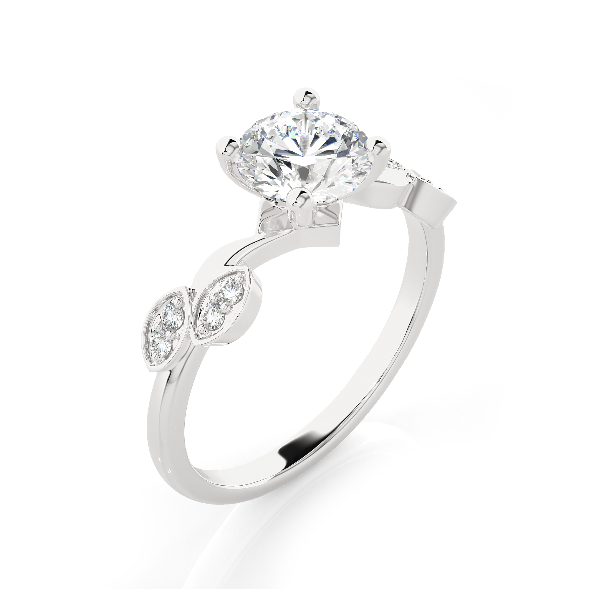 Round Lab Grown Diamond Side Stone Engagement Ring