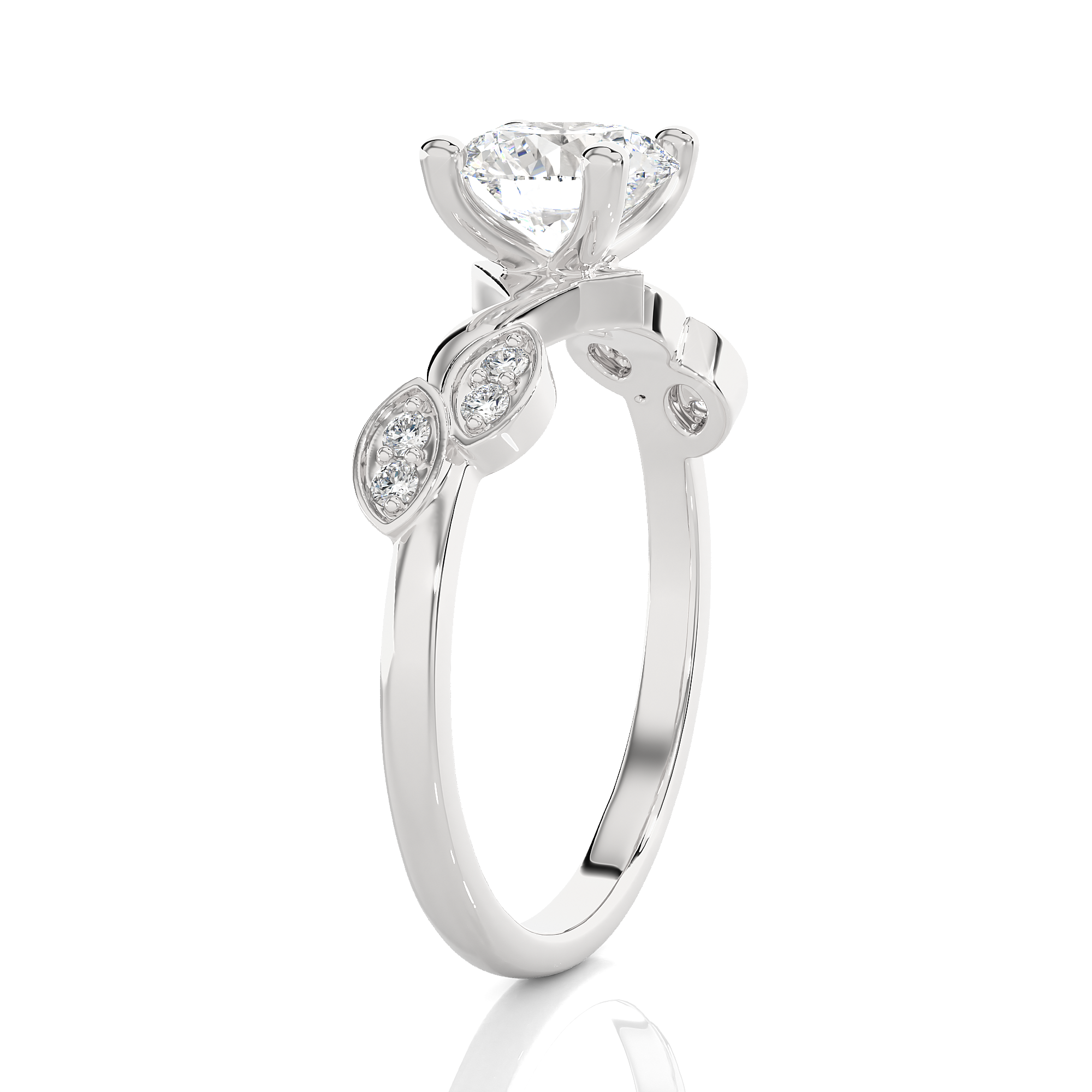 Round Lab Grown Diamond Side Stone Engagement Ring