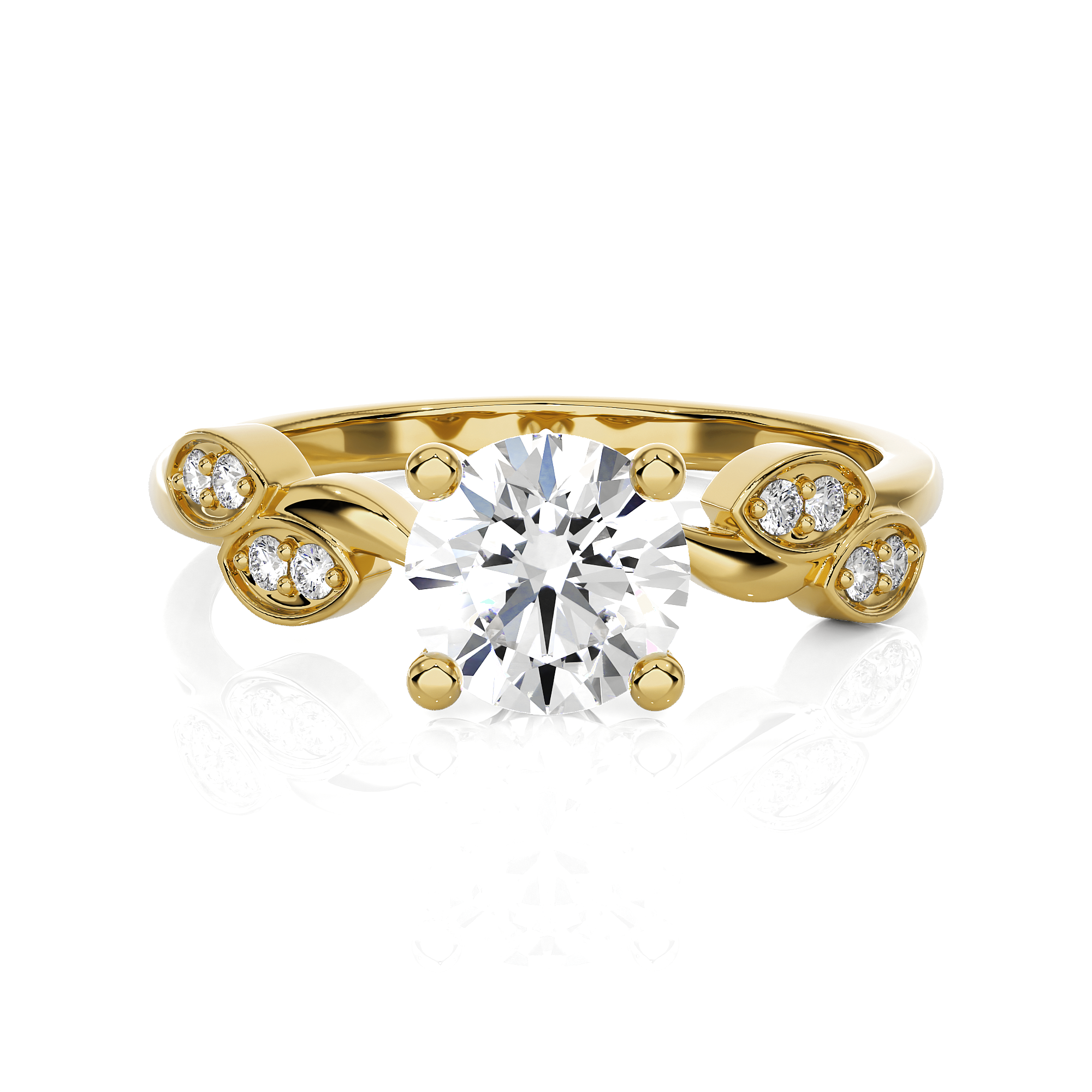 Round Lab Grown Diamond Side Stone Engagement Ring