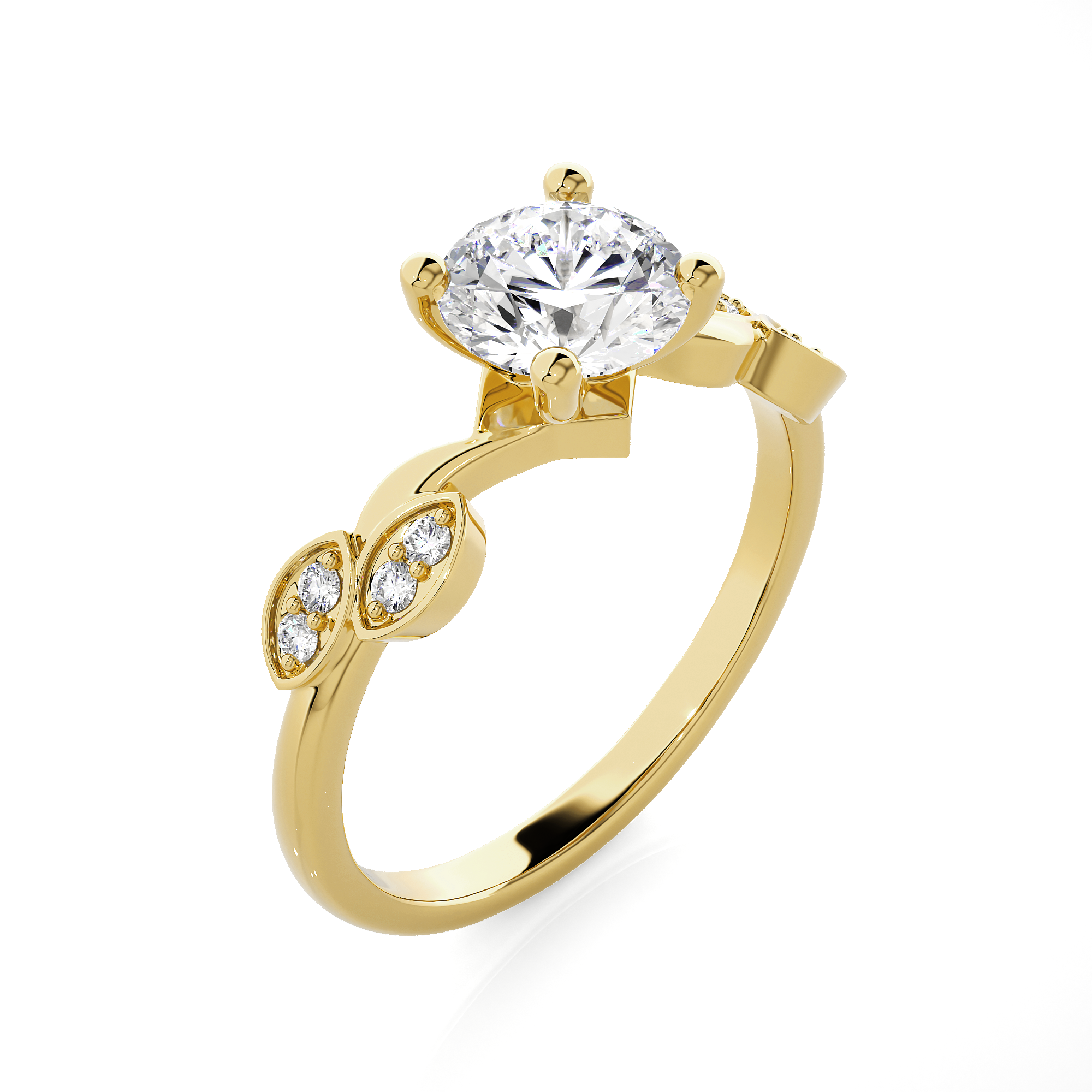 Round Lab Grown Diamond Side Stone Engagement Ring