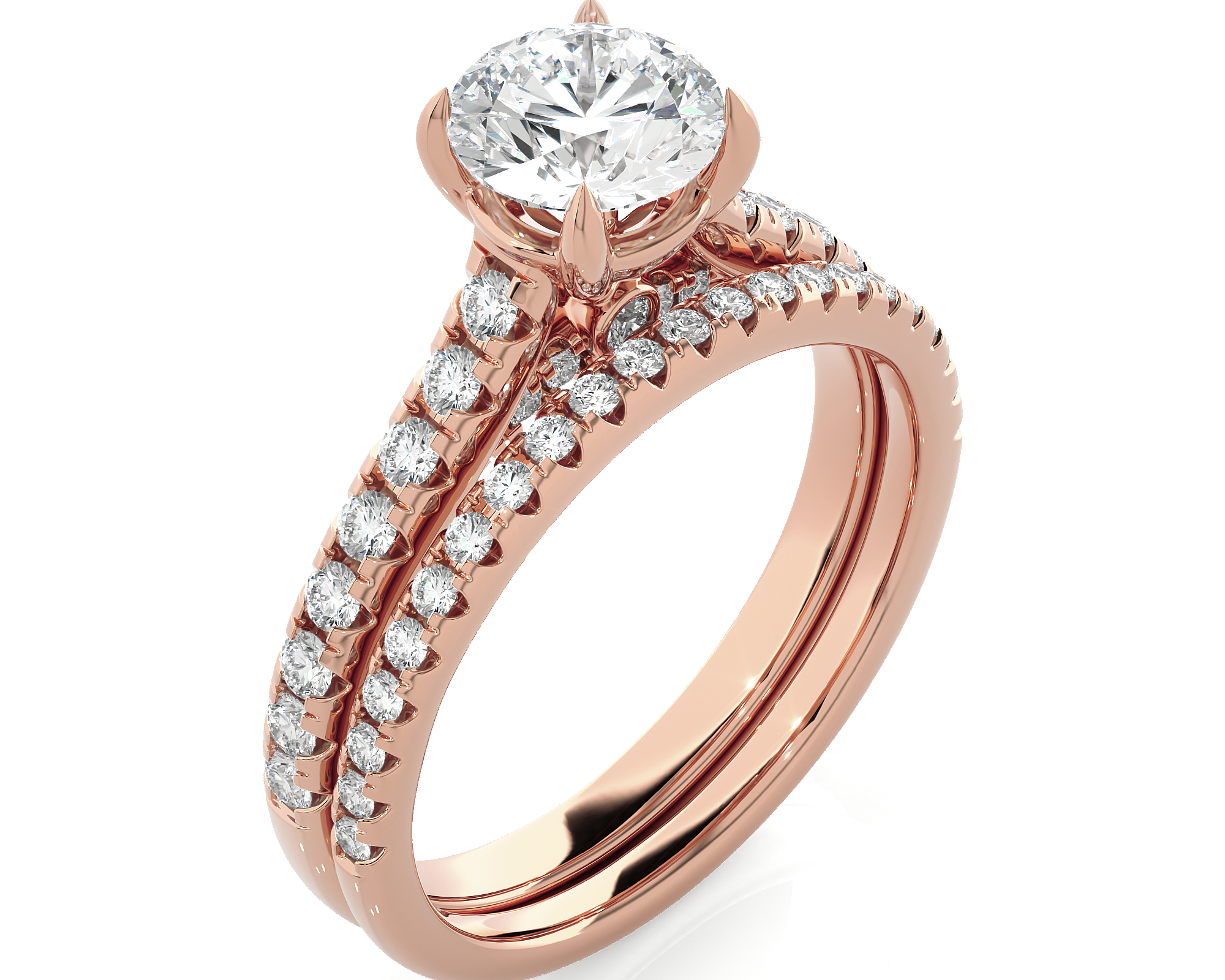 Round Lab Grown Diamond Side Stone Engagement Ring