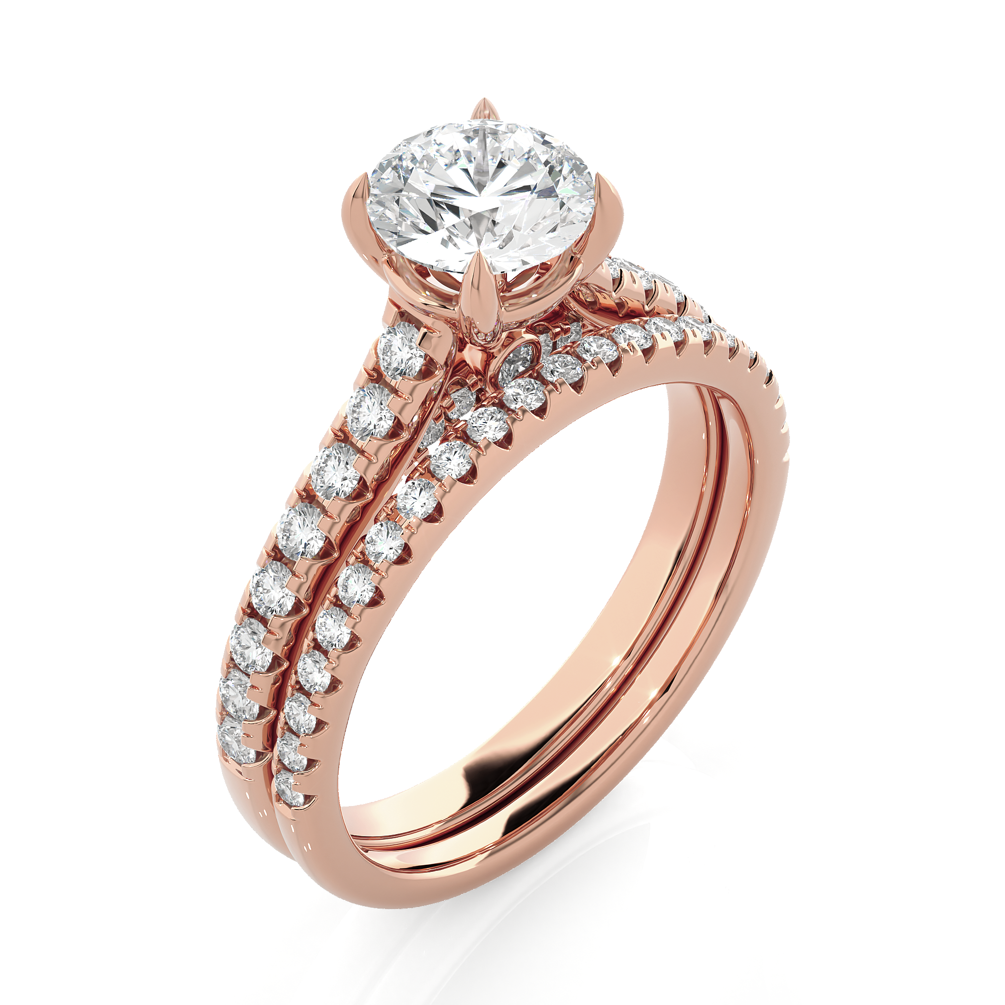 Round Lab Grown Diamond Side Stone Engagement Ring